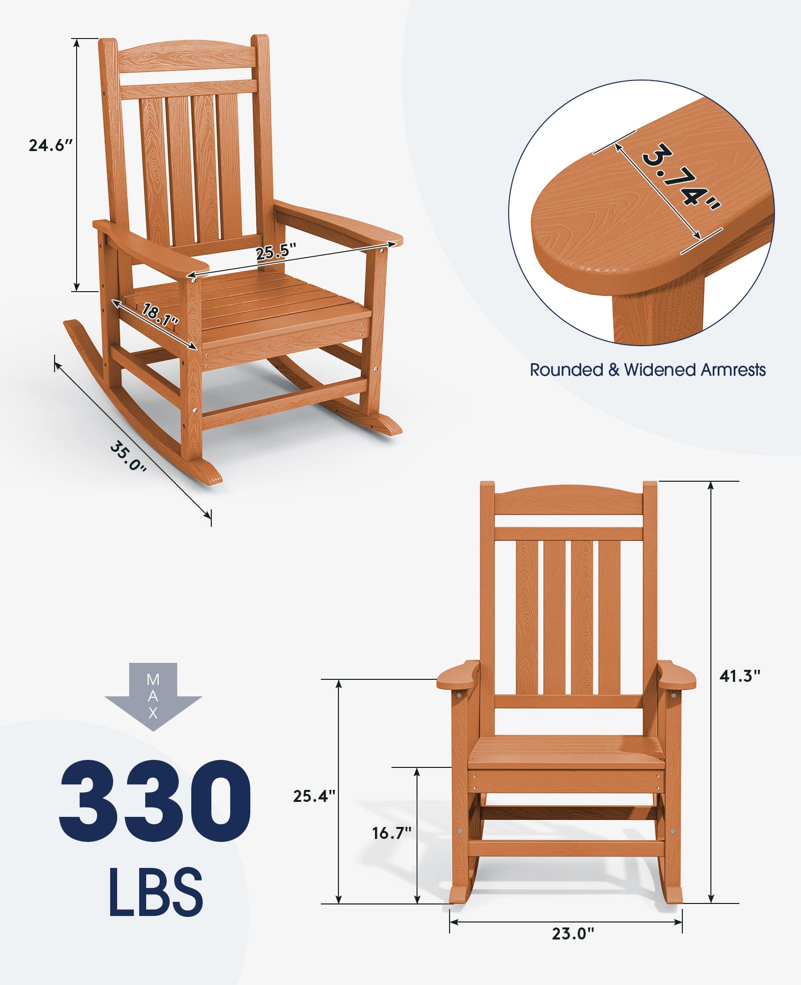 KINGYES Outdoor Rocking Chairs for Patio - Weather Resistant High Back Porch Rocker with Comfortable Cushion for Adults - Perfect for Garden, Backyard, Deck & Poolside Relaxation (Orange)