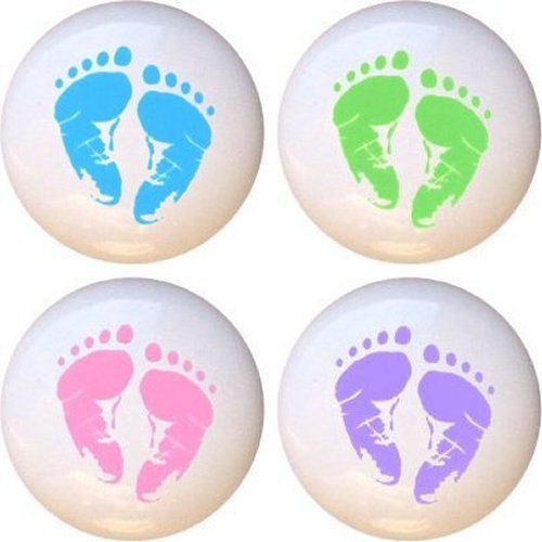 Pastel Baby Footprint Knobs - Set of 4 for Nursery Dresser & Cabinet