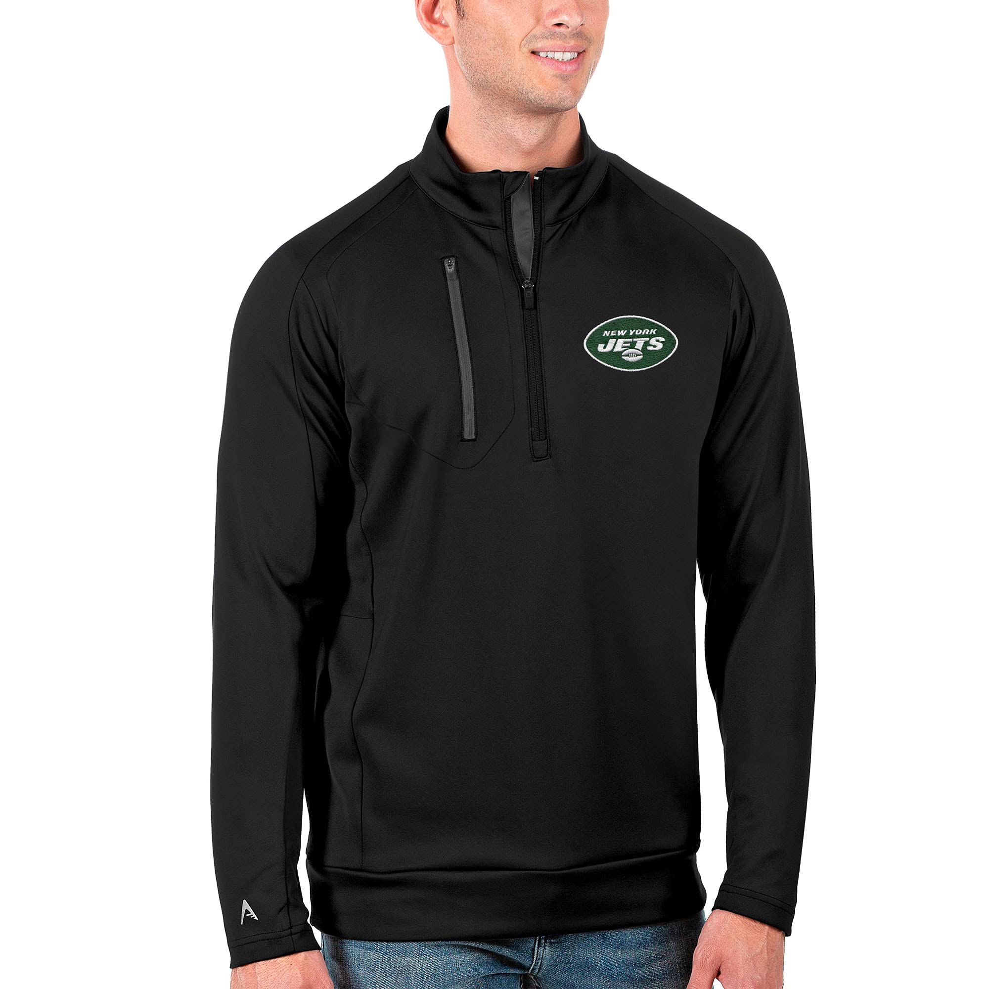 New York Jets Big & Tall Men's Quarter-Zip Pullover Jacket - Black/Charcoal - Antigua - Perfect for Game Day & Outdoor Activities
