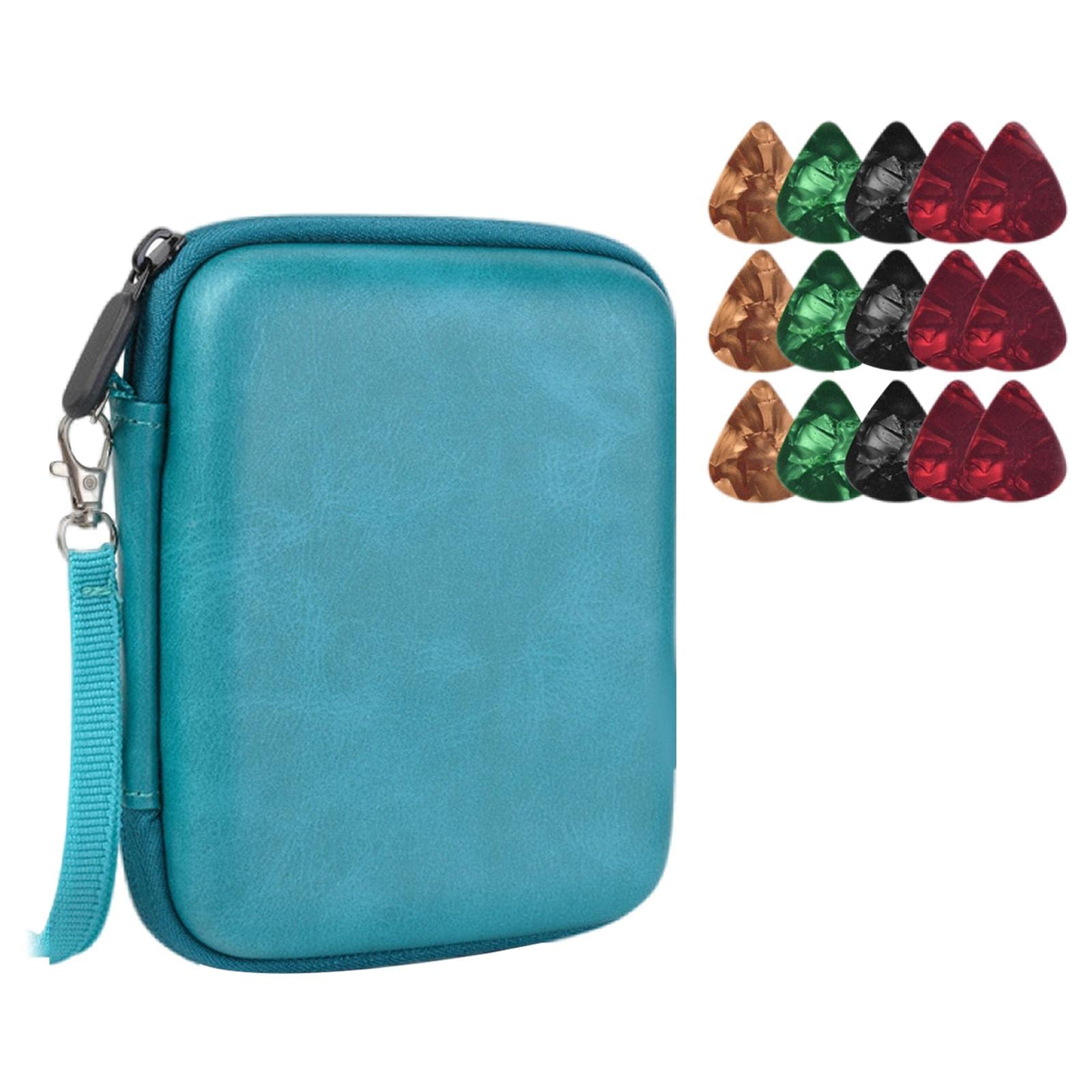 Premium Guitar Pick Holder with 15 Picks - Large Capacity Portable Storage Bag for Guitar Accessories - Universal Protective Case for Guitar Players (Blue) - Perfect for Practice, Performances & Travel