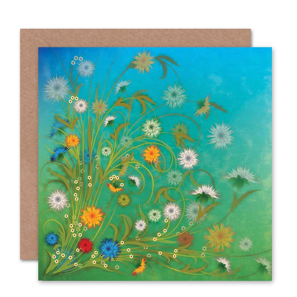 Wee Blue Coo Colorful Flowers Blue Sky Greeting Card - Birthday Art Print for Home Decor & Wall Art | Perfect for Birthdays, Anniversaries & Special Occasions