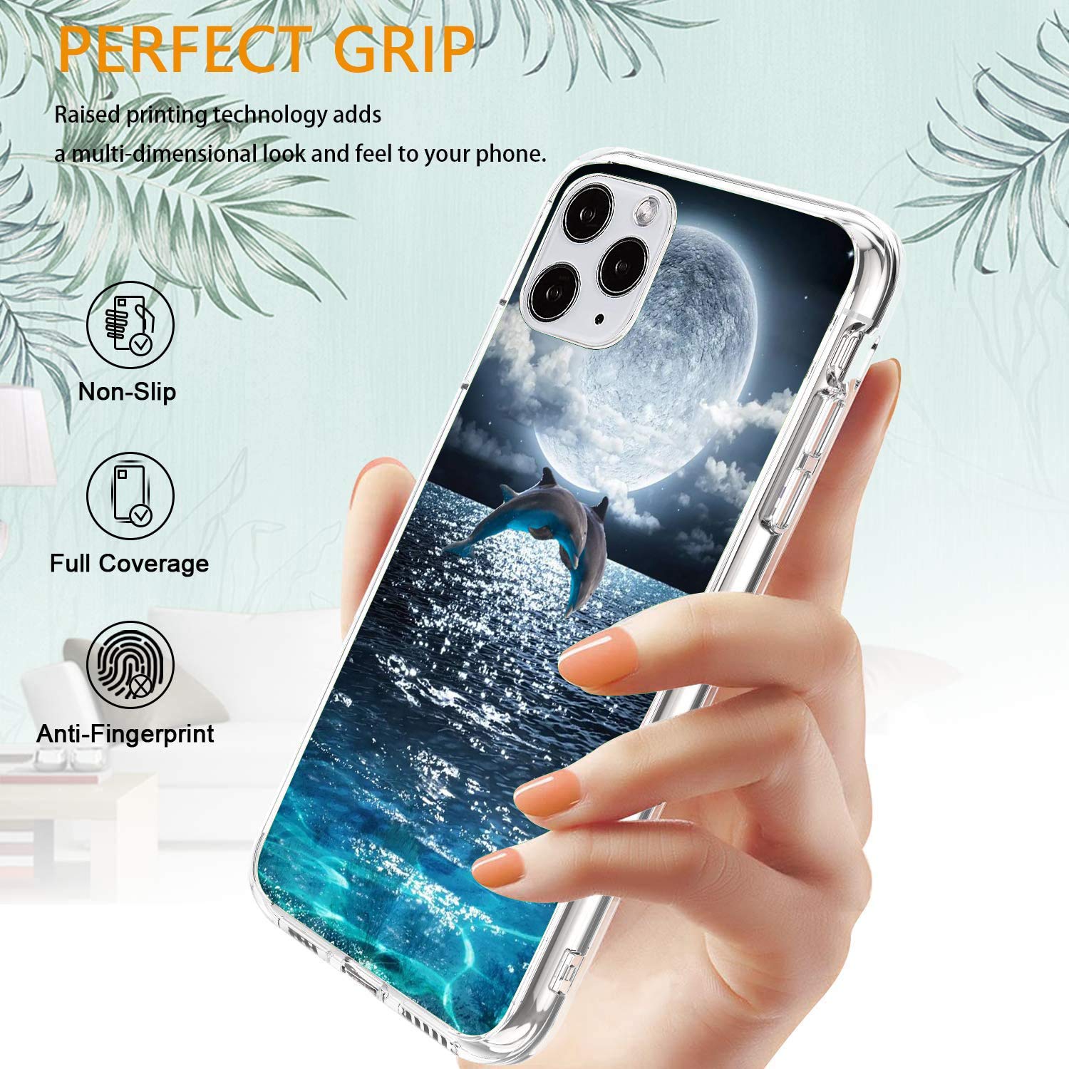 Premium Shockproof Clear iPhone 13 Pro Max Case with Moon Sea Dolphins Design - Slim Fit Protective Cover for Everyday Use, Travel & Outdoor Activities