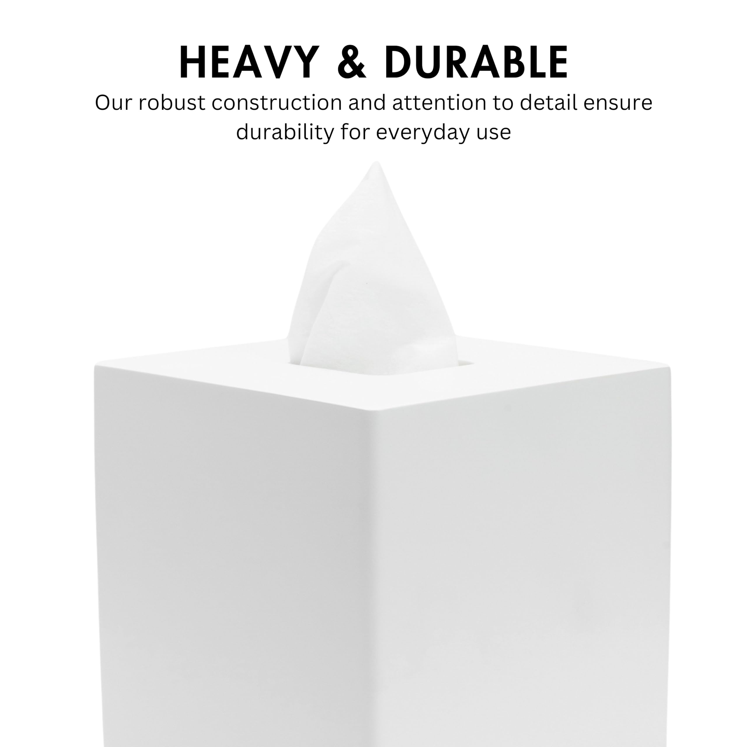 Matte White Square Tissue Box Cover - Decorative Tissue Box Holder for Bathroom, Living Room, Office & Bedroom | Stylish Vanity & Nightstand Organizer | Perfect for Car & Desk Use