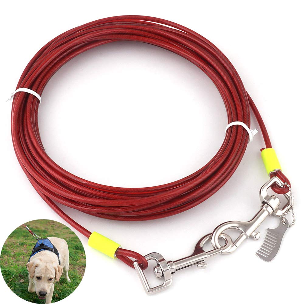 30FT Heavy Duty Dog Tie Out Cable - Strong Pet Leash for Large Dogs Up to 120LBS, Red Rope with Durable Hardware - Perfect for Outdoor Camping, Backyard, Hiking & Training (1 Pack)