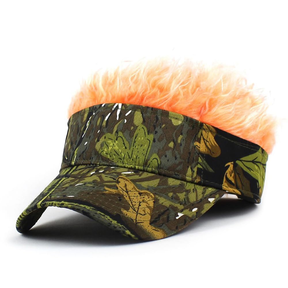 YEKEYI Spiked Funny Golf Visor Hat - Adjustable Novelty Wig Baseball Cap with Hair for Women & Men - Perfect for Costume Parties, Halloween, Cosplay and Outdoor Sports
