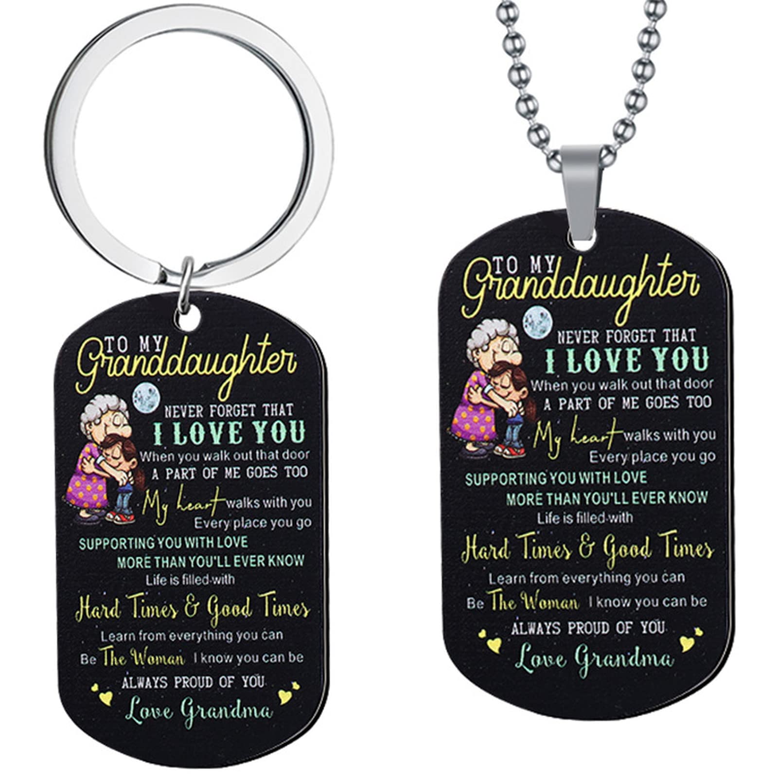 Inspirational Keychain Necklace Jewelry Set - Meaningful Granddaughter Gift for Birthday, Graduation | Thoughtful Present from Grandma - Perfect for Special Occasions & Everyday Wear