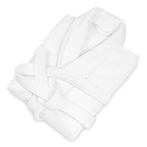 Premium White Spa Bathrobe for Men & Women - Soft Cotton Waffle Exterior with Plush Terry Cloth Lining - Large Size Luxury Robe - Perfect for Spa, Home Relaxation & Hotel Use