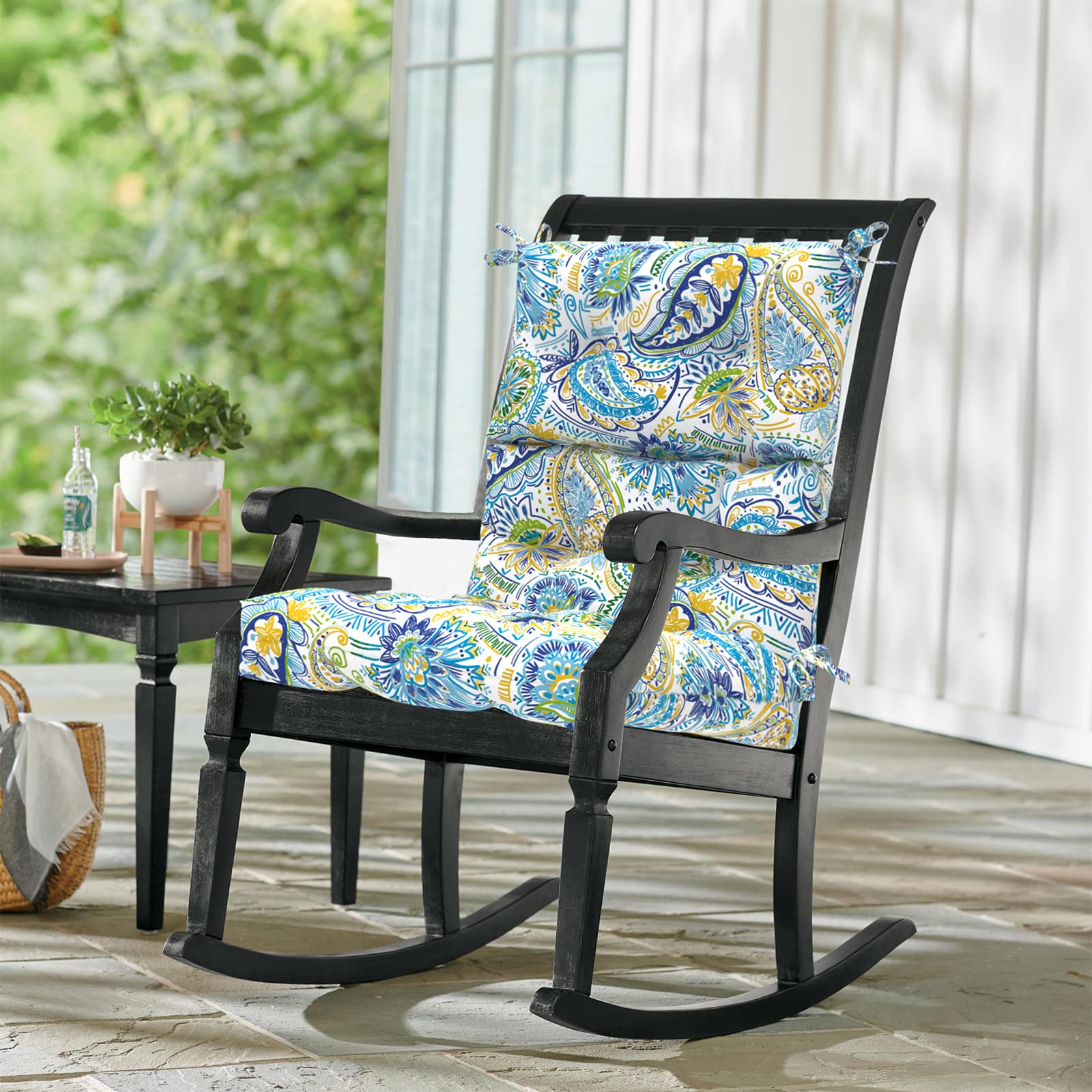 **LVTXIII 2 Pack High Back Chair Cushions for Outdoor & Indoor Use – Deep Seat Patio Cushion Set with High Rebound Foam – 44”x22”x4” – Paisley Blue – Perfect for Rocking Chairs, Porch Swings & Garden Furniture**
