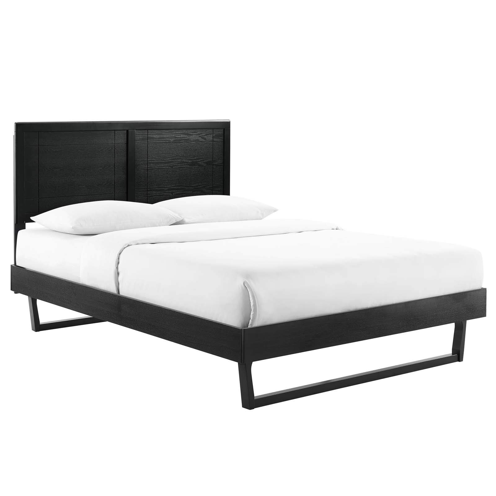 Modway MOD-6625-BLK Marlee Full Size Wood Platform Bed Frame with Angular Design, Black - Modern Bedroom Furniture for Small Spaces & Guest Rooms