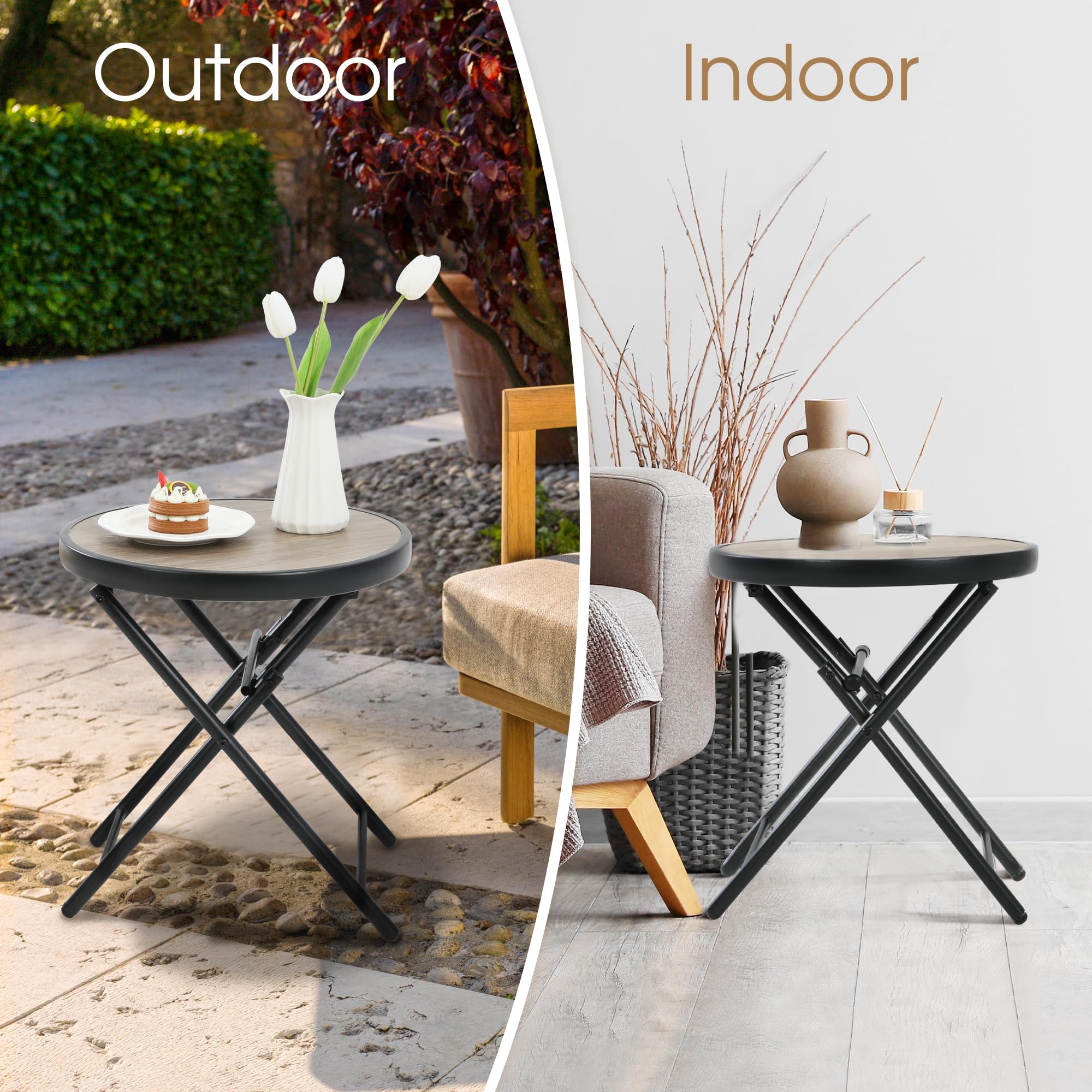 HOMEFUN Outdoor Side Table - Folding Patio End Table with Tempered Glass Top, Portable Bistro Coffee Table for Porch, Yard, Balcony, Garden, Deck & Poolside - Perfect for Outdoor Relaxation, Entertaining & Coffee Time
