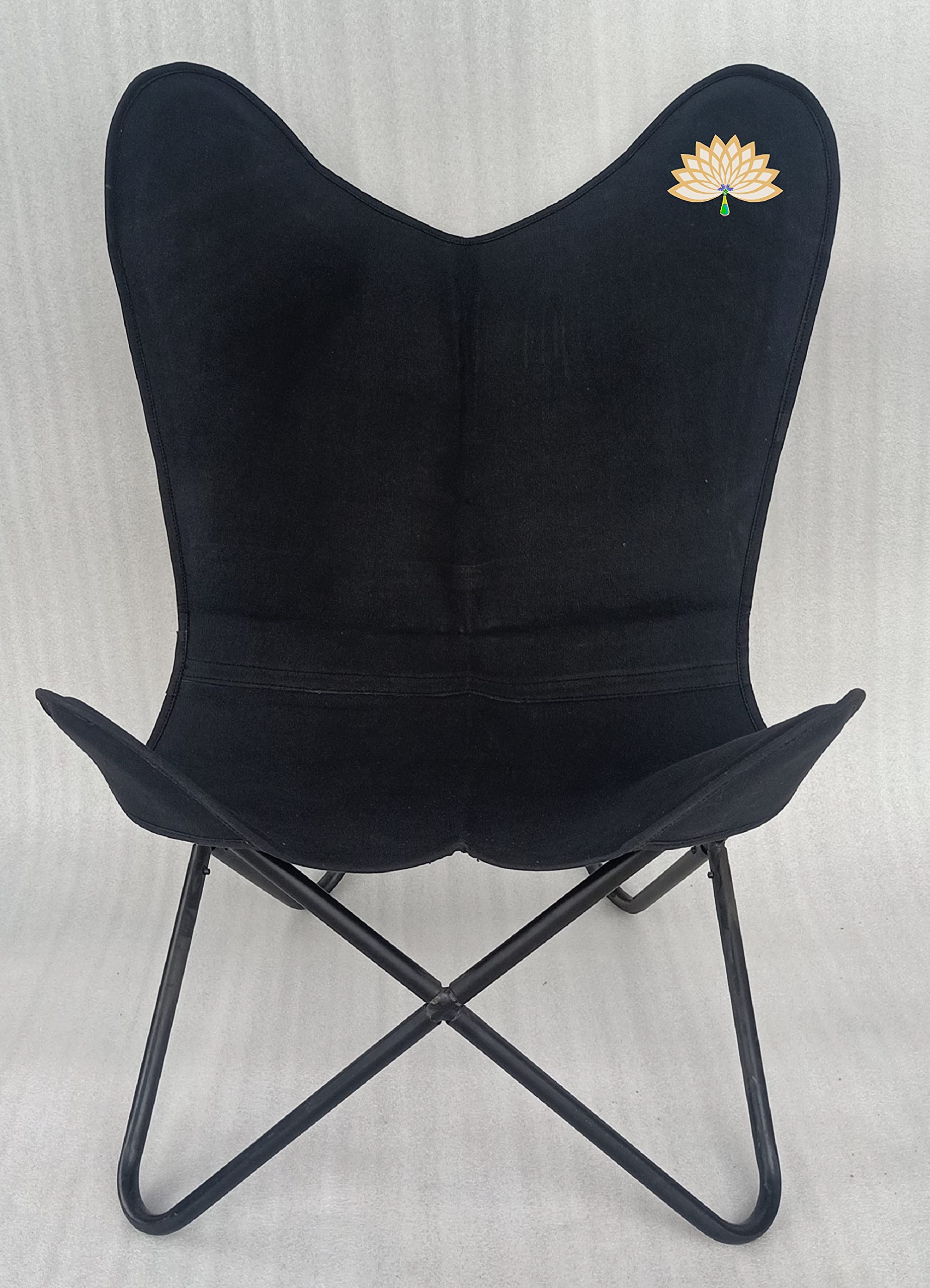 Handmade Canvas Butterfly Chair Cover - Relaxing Lounge Chair for Office, Home & Outdoor - Easy to Assemble Folding Decorative Chair - Perfect for Patio, Bedroom & Dorm Room Gift (Black with Black Frame)