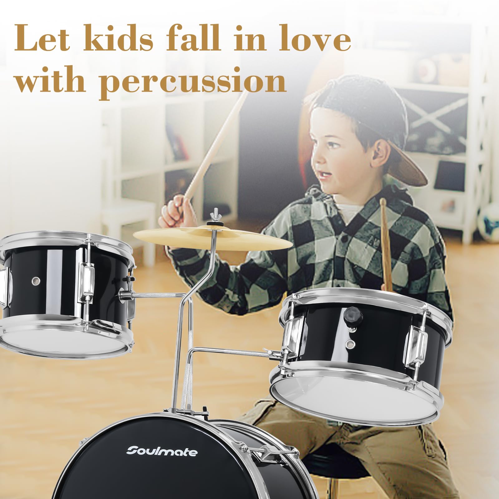 14 Inch Kids Drum Set - 3 Piece Beginner Drum Kit with Adjustable Throne, Cymbal Pedal & Drumsticks | Perfect for Boys & Girls Learning Music | Ideal for Home Practice, Birthday Gifts & Classroom Performances