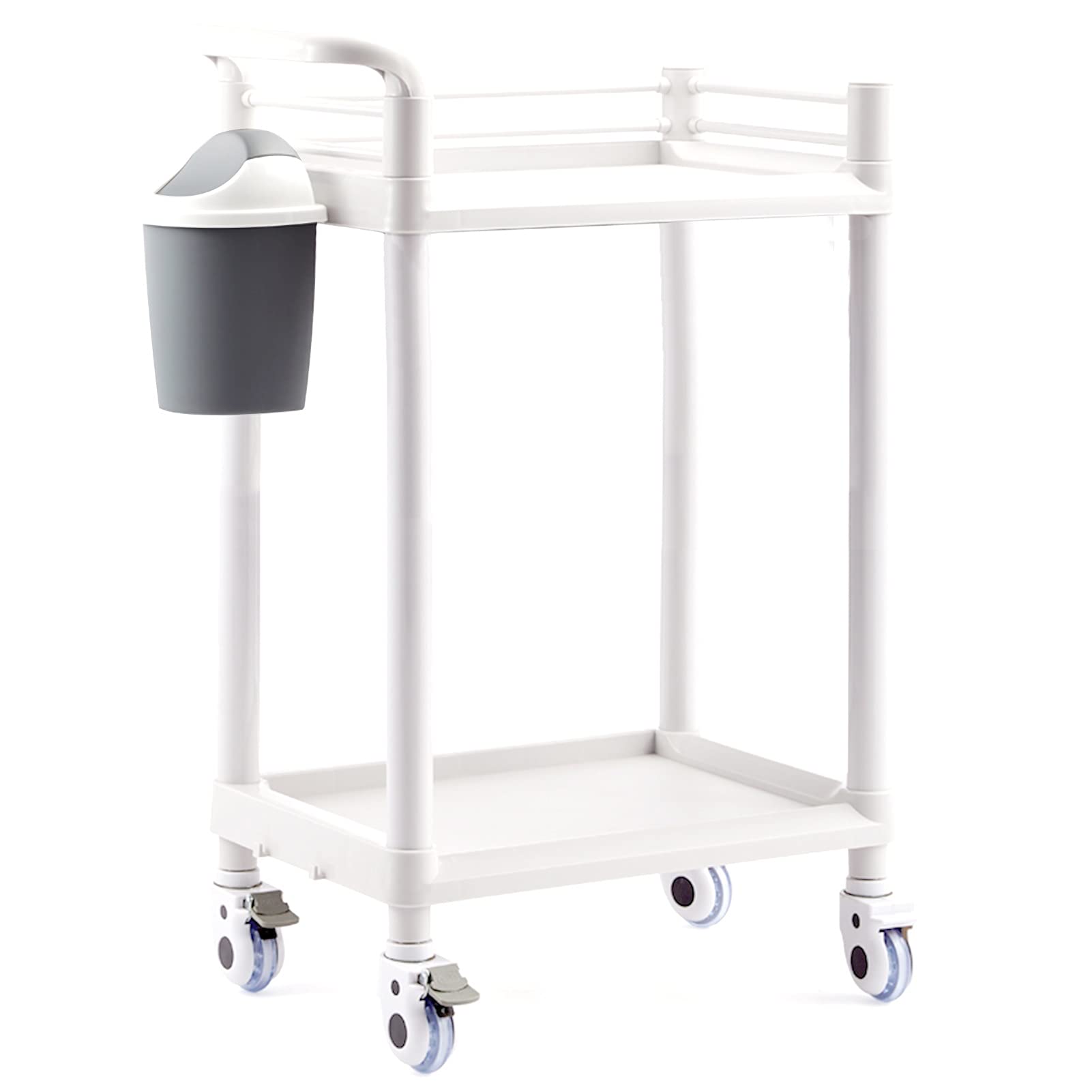 2-Tier Rolling Beauty Salon Cart with Wheels - Portable Utility Trolley for Spa, Tattoo & Kitchen Use - Easy Assembly White Salon Cart (No Drawer) - Perfect for Mobile Beauty Services & Home Organization