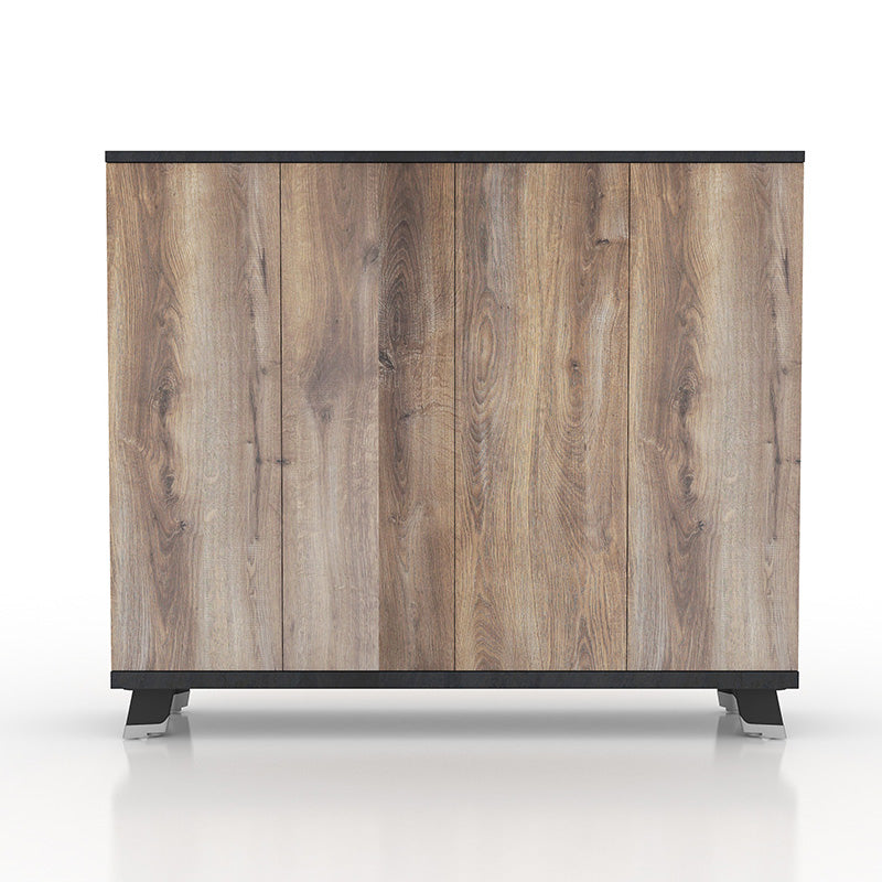 HALDIS 160cm Credenza Cabinet - Warm Oak & Black Finish for Living Room, Dining Room, or Home Office Storage