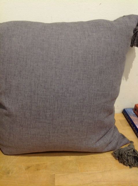 Premium 16-Inch Grey Linen Pillow with Tassels - Soft Decorative Throw Pillow for Sofa, Bed & Home Decor