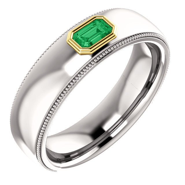 14KT Gold Men's Emerald Ring - 3/10 CT Bezel Set Wedding Band for Engagement, Anniversary & Special Occasions