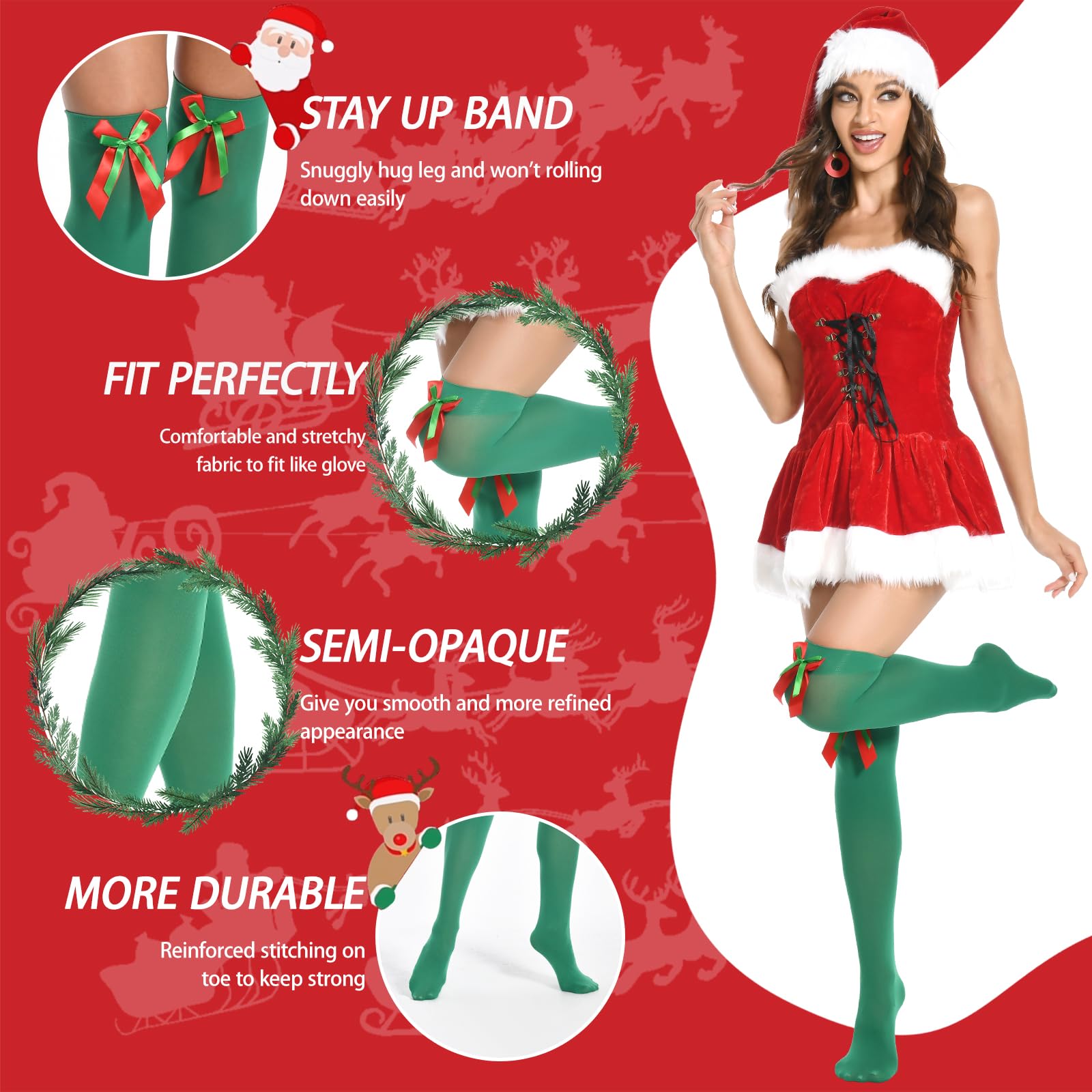 **Women's Striped Thigh High Socks with Bows - Christmas Over the Knee Stockings (Pack of 2) - Perfect for Holiday Parties & Festive Outfits**