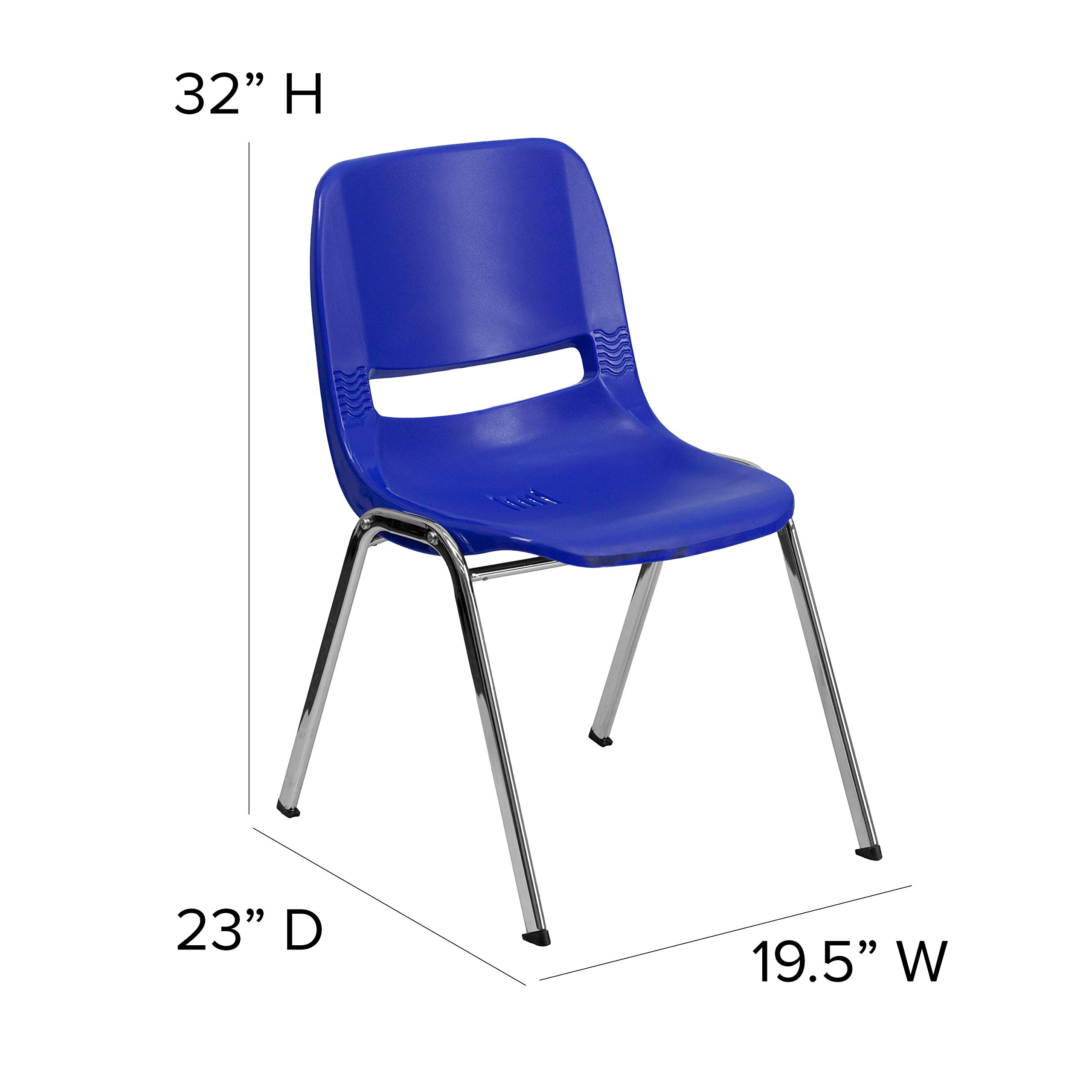 EMMA + OLIVER Navy Blue Ergonomic Stackable Chair with Chrome Metal Frame & 18