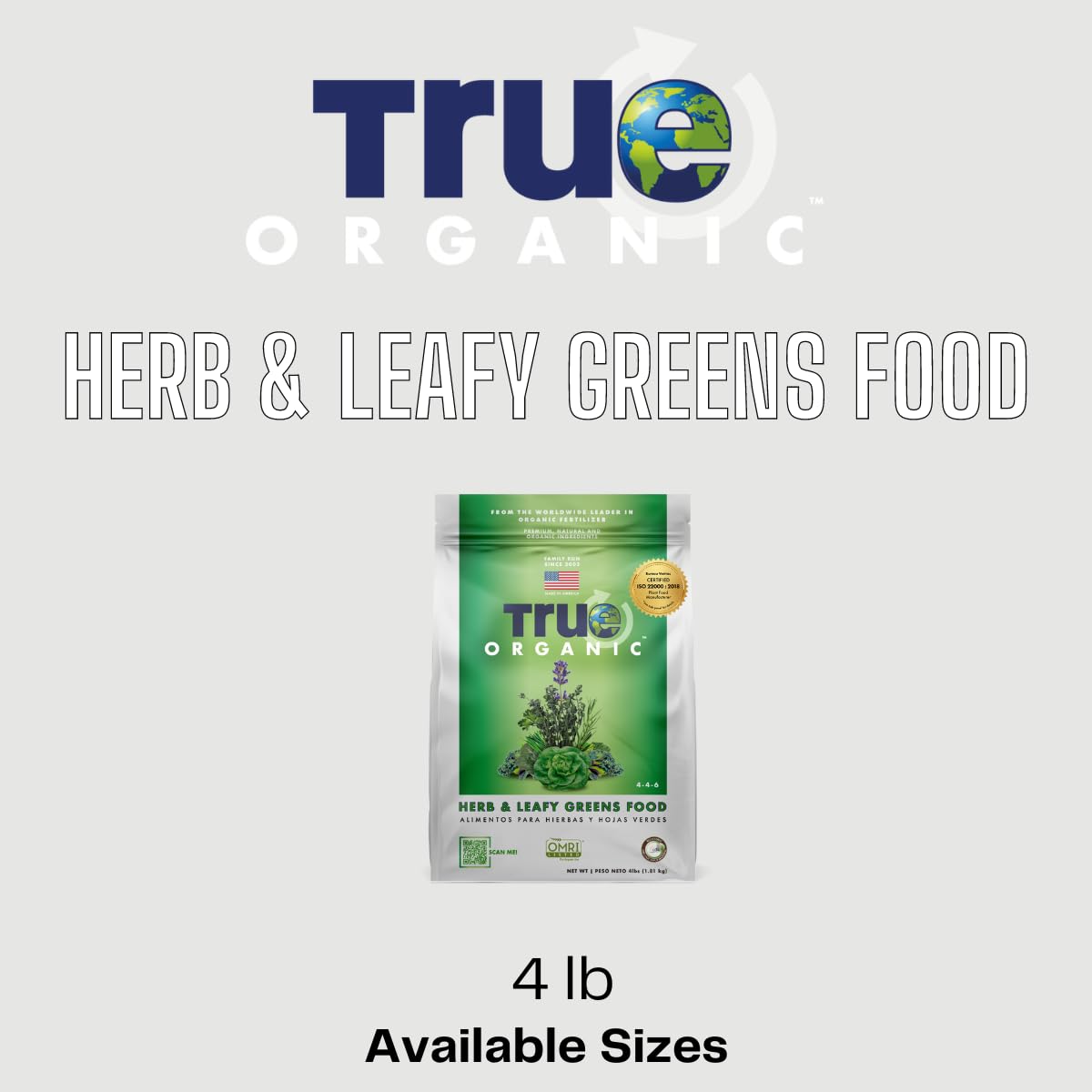 True Organic Herb & Leafy Greens Plant Food - 4lb Organic Fertilizer for Lush Herbs & Vegetables - Covers 70 Sq.Ft - Perfect for Indoor Herb Gardens & Outdoor Vegetable Patches