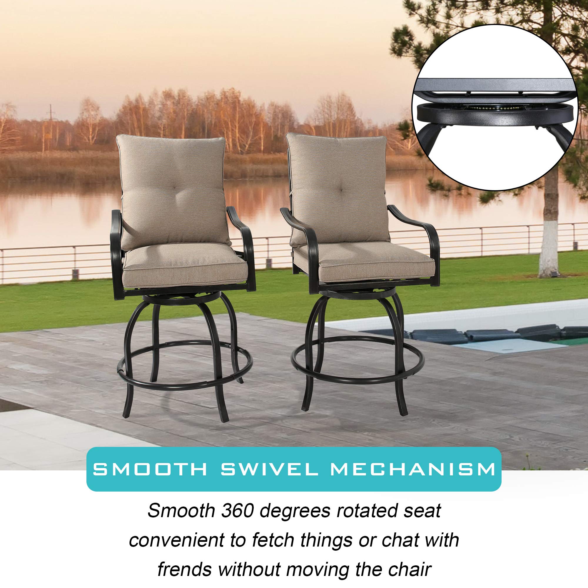 **Outdoor Counter Height Bar Stools Set of 2 - Swivel Patio Bar Chairs with Waterproof Polyester Cushions - Perfect for Backyard, Deck, and Poolside Dining**