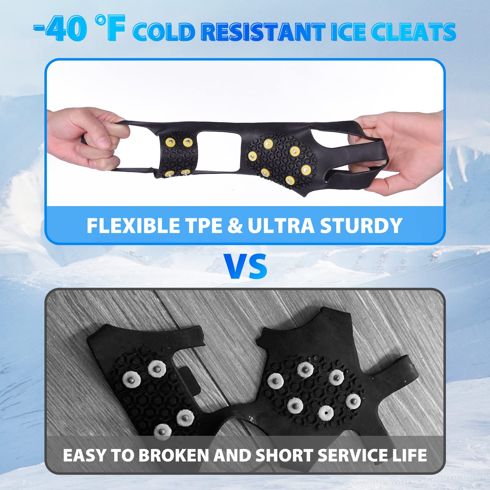 Sfee Ice Cleats for Boots & Shoes - 10 Steel Studs Anti-Slip Traction Crampons for Hiking, Walking, Climbing on Snow & Ice | Winter Safety Gear for Outdoor Activities, Jogging & Daily Commute
