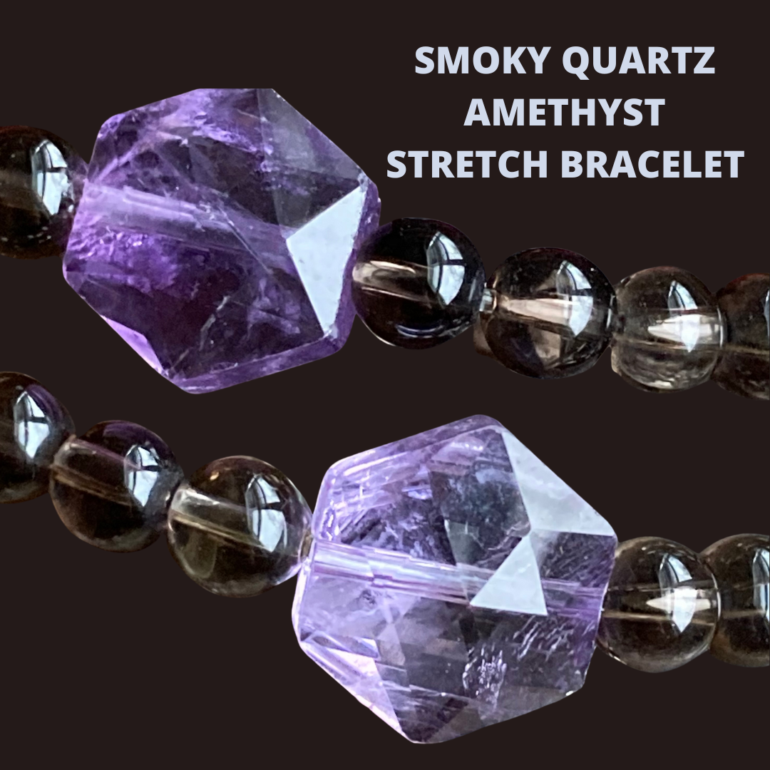 Natural Amethyst & Smoky Quartz Stretch Bracelet for Women - Healing Crystal Jewelry for Meditation, Yoga & Spiritual Wellness