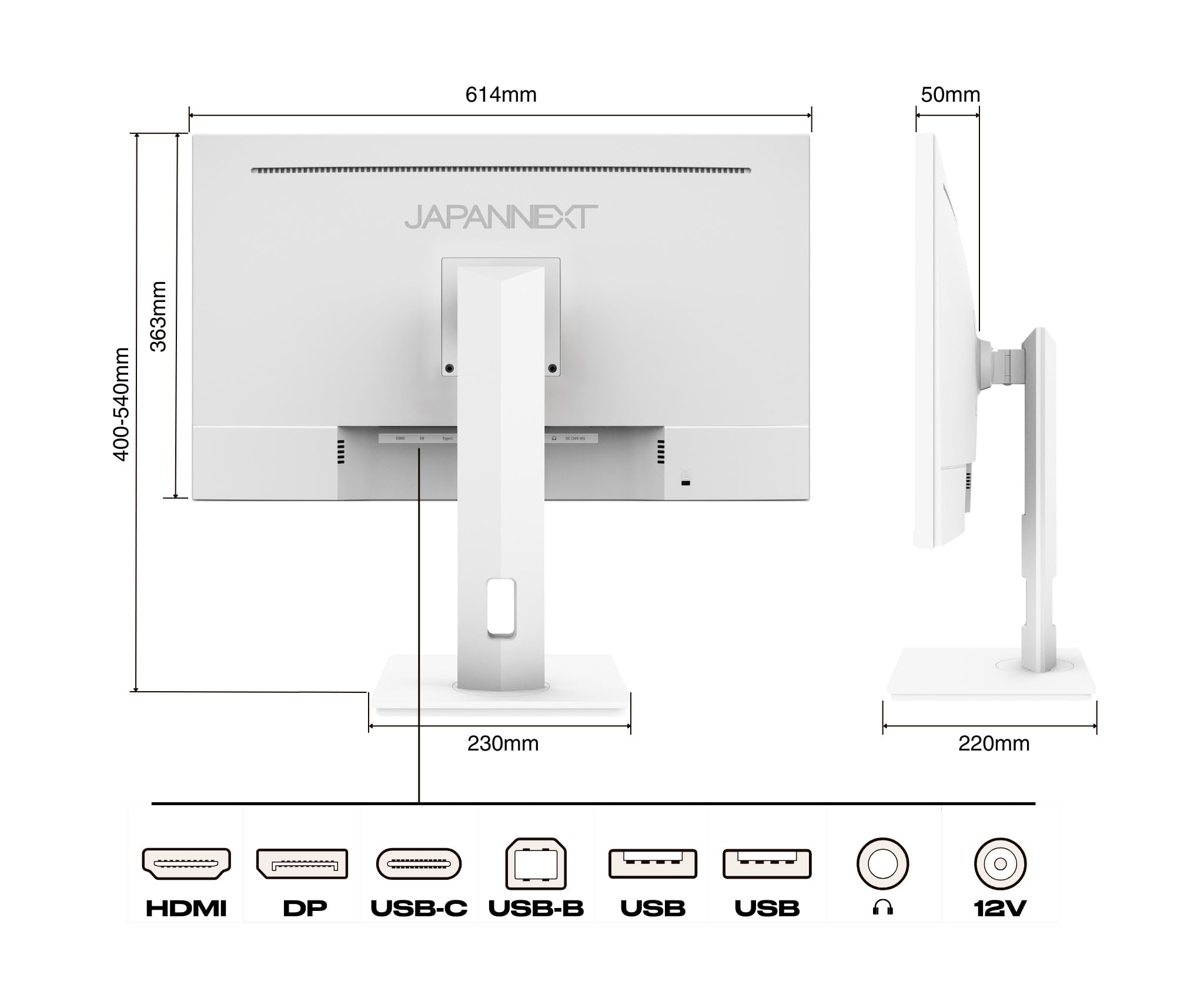 JapanNext 27-inch IPS 4K UHD Monitor (3840x2160) with HDR, USB-C Charging (65W), Height & Tilt Adjustable Stand, Built-in Speakers, G-Sync/FreeSync - JN-IPS27UHDR-C65W-HSP-W - Perfect for Home Office, Gaming, and Graphic Design