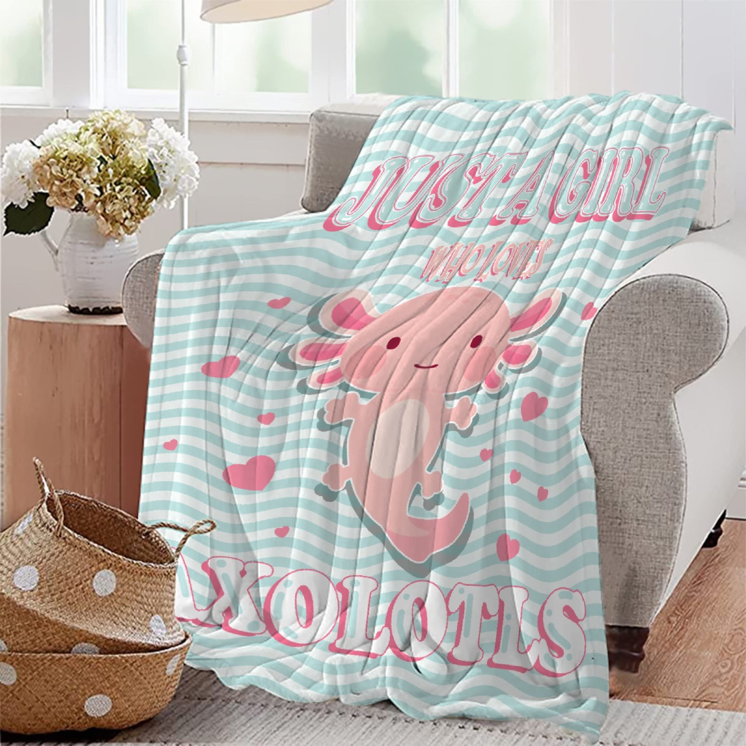 Soft Flannel Axolotl Blanket for Girls & Kids - Cute Kawaii Plush Animal Throw Blanket 120x90 Inches Oversized - Perfect for Bed, Couch, Chair & Room Decor - Lightweight Cozy Gift for Axolotl Lovers