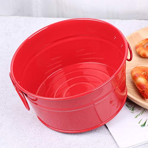 Mini Iron Fries Bucket - Red Metal Snack Container for Fried Chicken, Food Serving, Restaurant & Bar Storage, Ice Bucket - Perfect for Parties, BBQs, and Home Kitchen Use