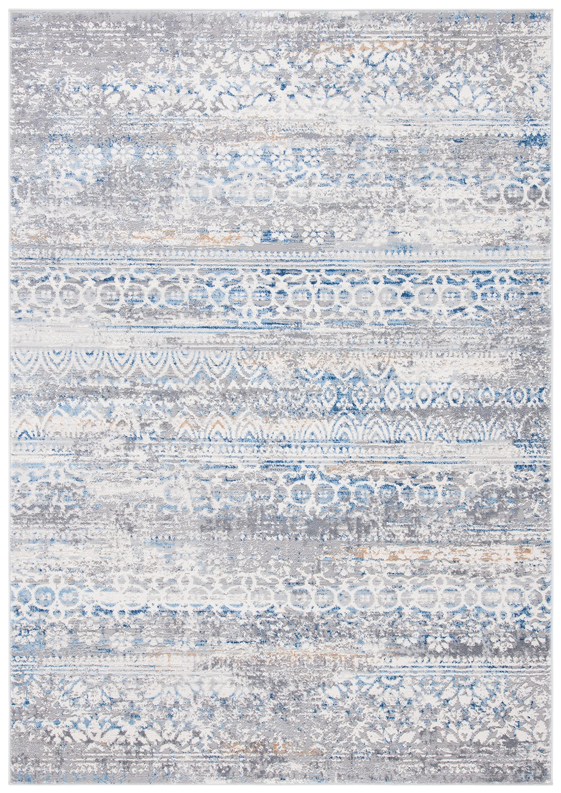 SAFAVIEH Amelia Collection 8' x 10' Area Rug - Grey & Blue Bohemian Chic Distressed Design, Non-Shedding & Easy to Clean, Perfect for Living Room, Bedroom, Dining Room & High Traffic Areas (ALA484F) - Soft & Durable for Home Decor, Office Spaces & Cozy Gatherings