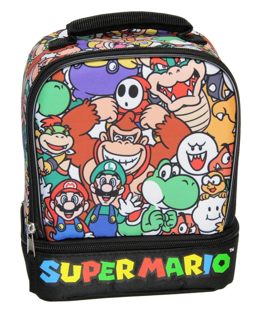 Super Mario Insulated Lunch Box with Dual Compartment - Soft Cooler Bag for Kids & Adults - Perfect for School, Work, Picnics & Outdoor Activities