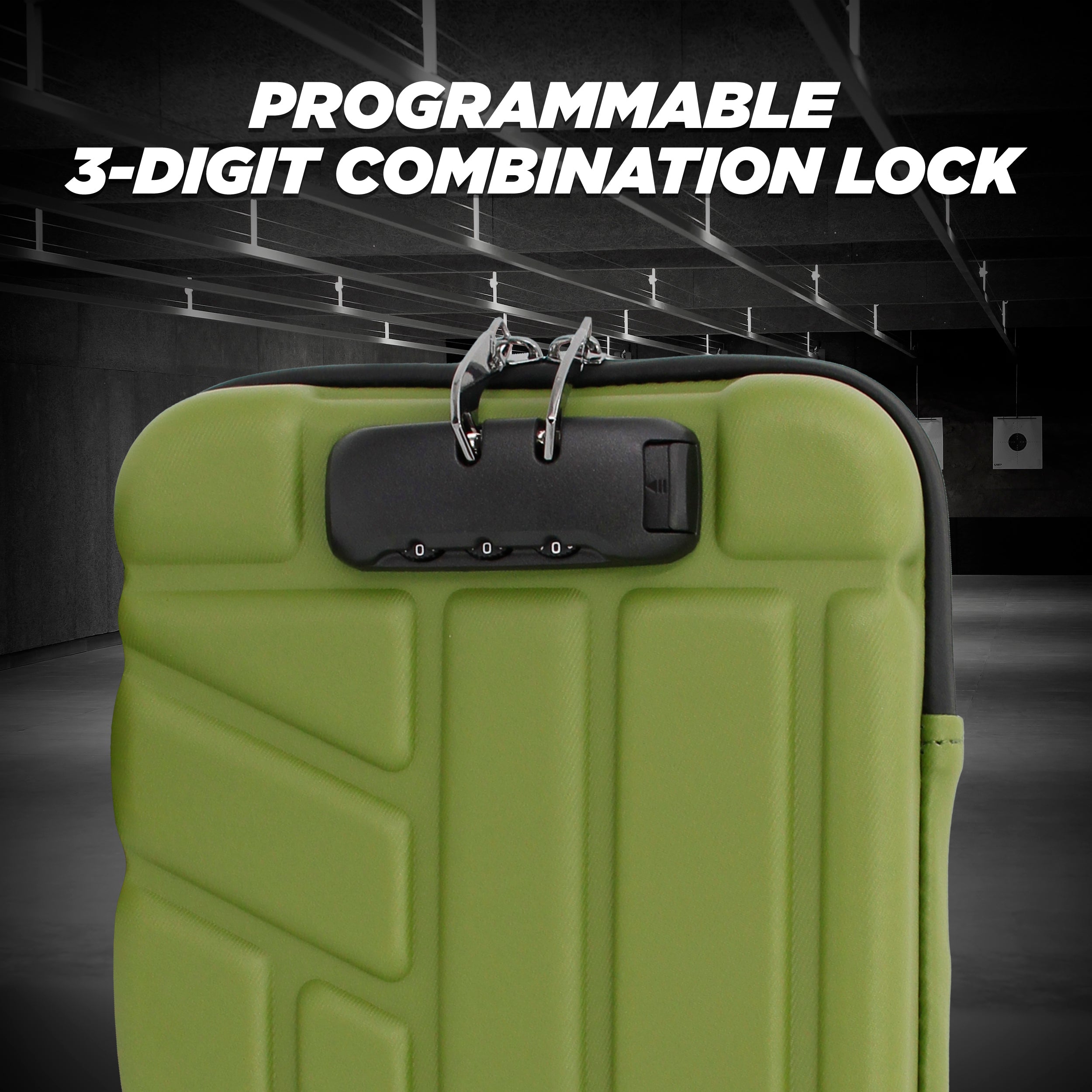 Premium CASEMATIX Locking Pistol Case for Small to Large 9mm Handguns - Secure Storage with Extra Magazine & Attachment Space - Heavy Duty Green Gun Case with Locking Zippers - Perfect for Range, Travel & Home Security