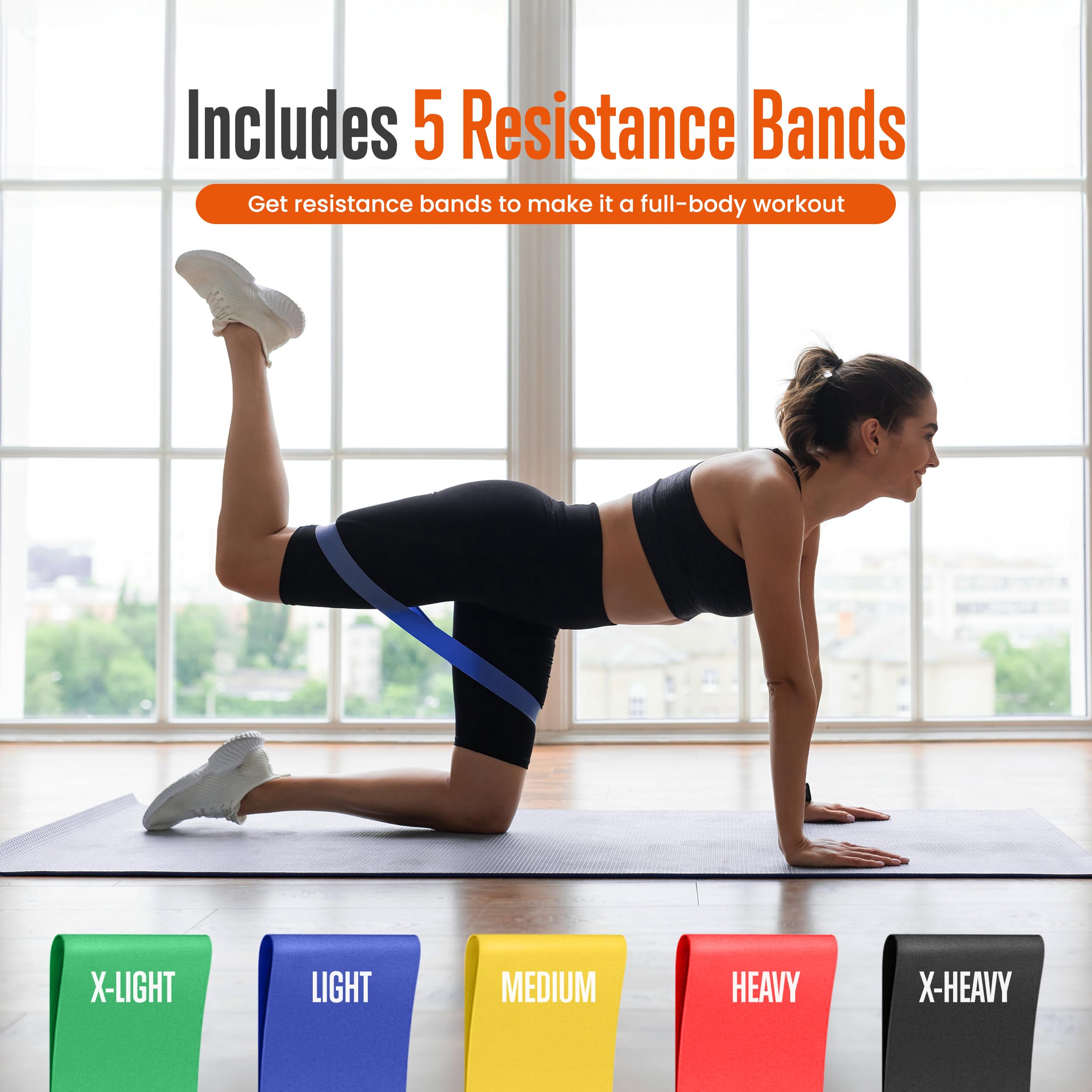 SQUATZ Portable Push Up Board with Resistance Bands, Pilates Rods & Fitness Mat - 5-Piece Workout Kit for Strength Training, Physical Therapy & Home Gym - Supports 661.4 lbs - Perfect for Travel, Office & Outdoor Fitness