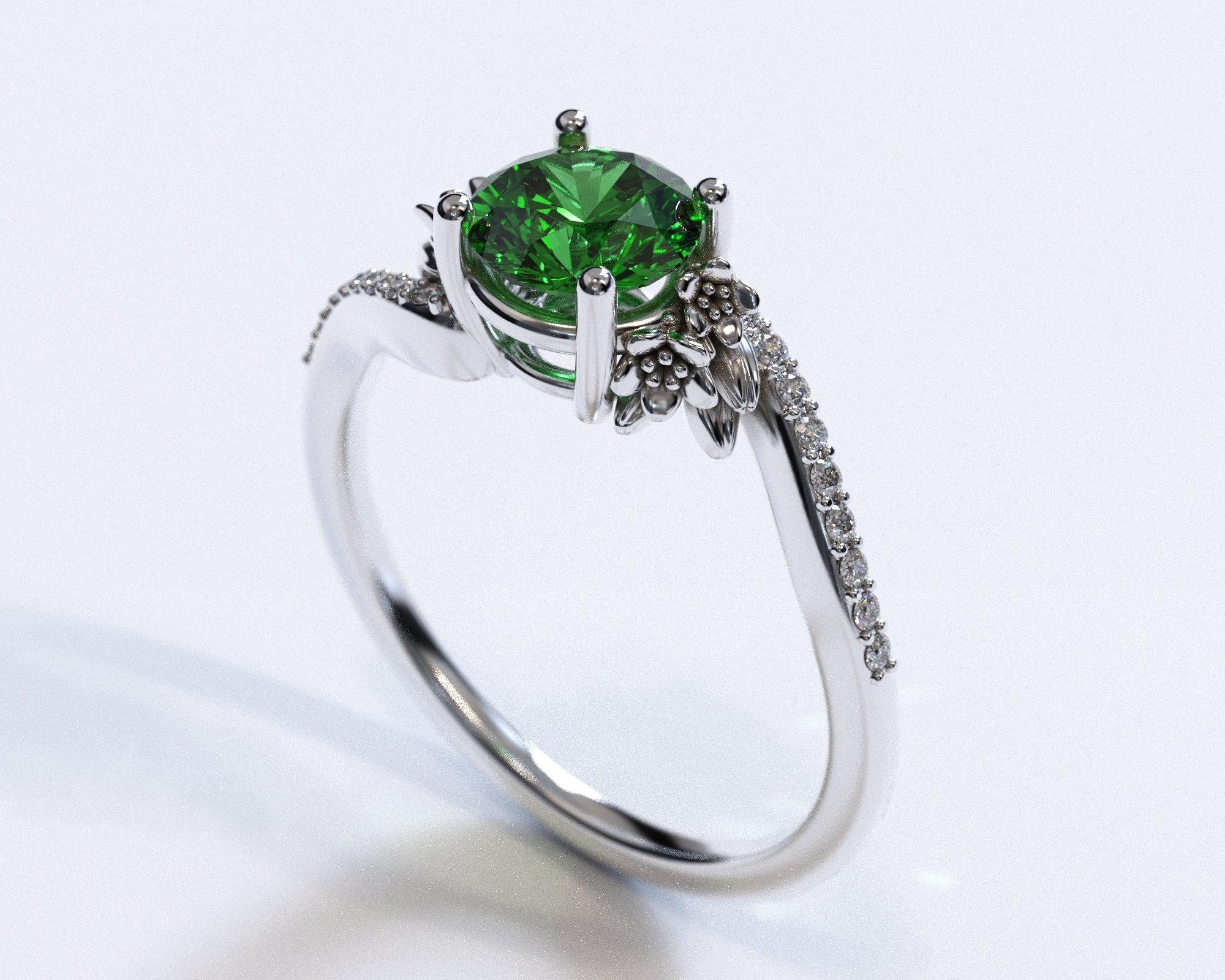 Emerald Engagement Ring With Leaves - Elegant Green Gemstone Wedding Band for Women - Perfect for Proposals, Anniversaries & Romantic Occasions