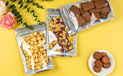 Stand Up Holographic Mylar Bags with Resealable Zipper - 6x9 Inch Small Business Packaging Supplies (100 Pack) | Perfect for Candy, Coffee, Tea & Snack Storage