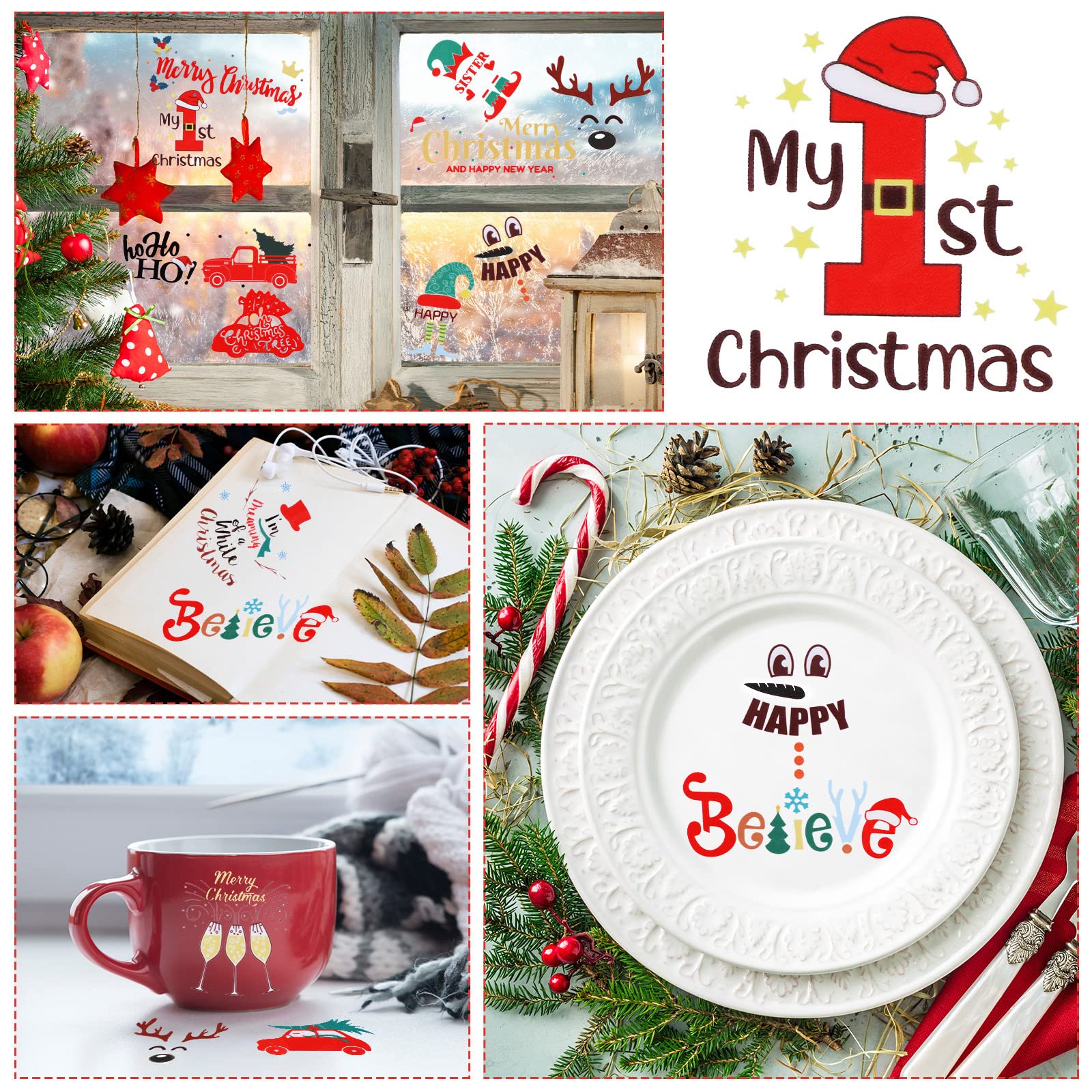 48-Piece Christmas Vinyl Decals Set - Removable Merry Christmas Snowman & Elf Stickers - Peel and Stick Holiday Decor for Bottles, Laptops, Scrapbooks, Cars & Party Favors - 16 Festive Designs for Xmas Decorations & DIY Crafts