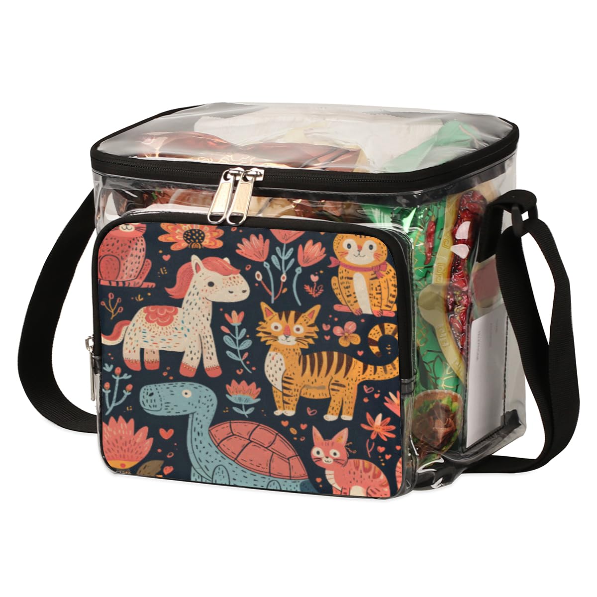 GzLeyigou Clear Tote Bag with Handles - Turtle & Cat Design Transparent Crossbody Shoulder Bag for Lunch, Outdoor, Travel, Picnic, Concerts & Sports Events | Stadium Approved | Perfect for Beach, Shopping & School Use