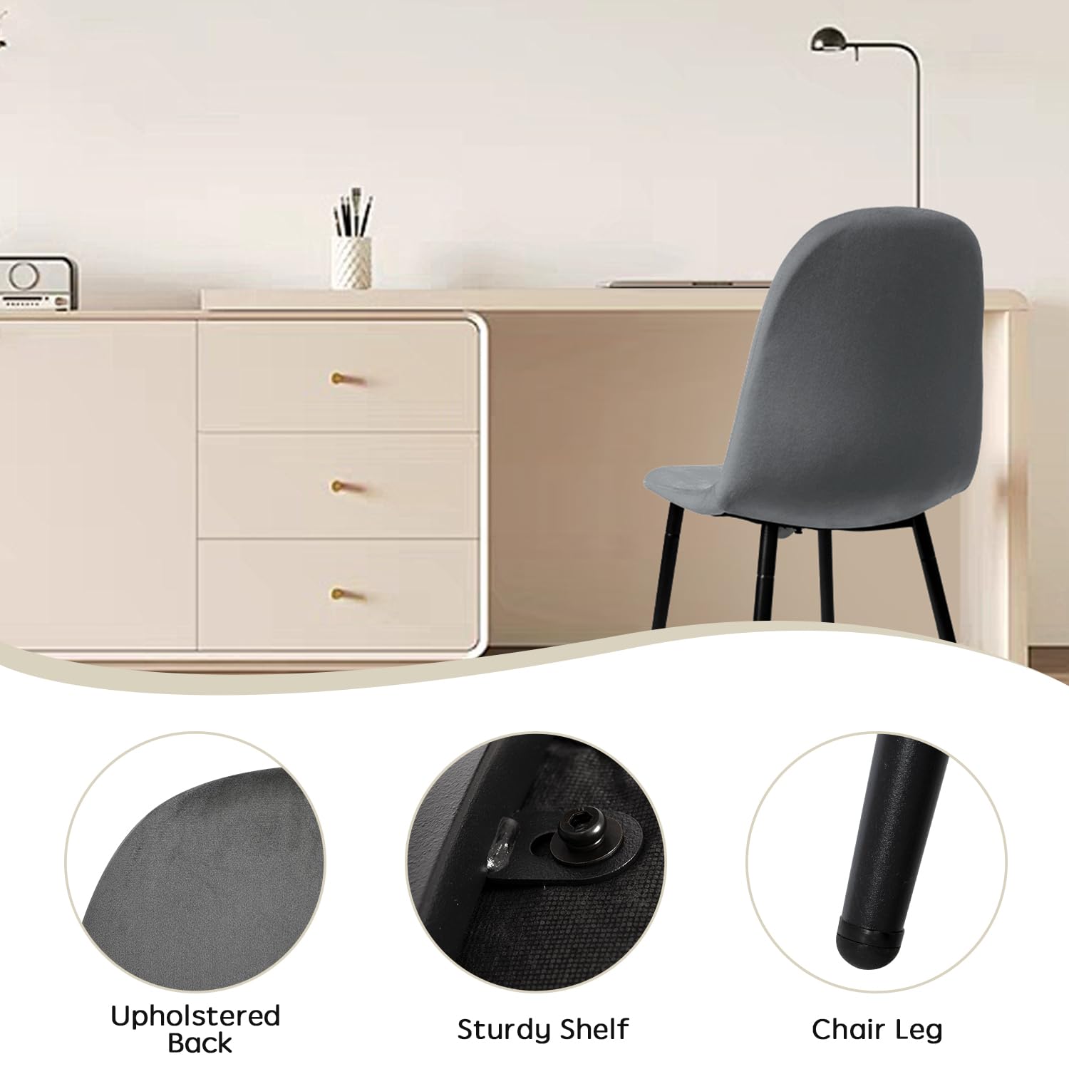 Velvet Dining Chairs Set of 4 - Modern Fabric Upholstered Kitchen Side Chairs with Padded Seat & Sturdy Metal Legs - Comfortable for Dining Room, Living Room, Restaurant, Office Meeting - Perfect for Home Decor, Family Gatherings & Commercial Spaces - Grey