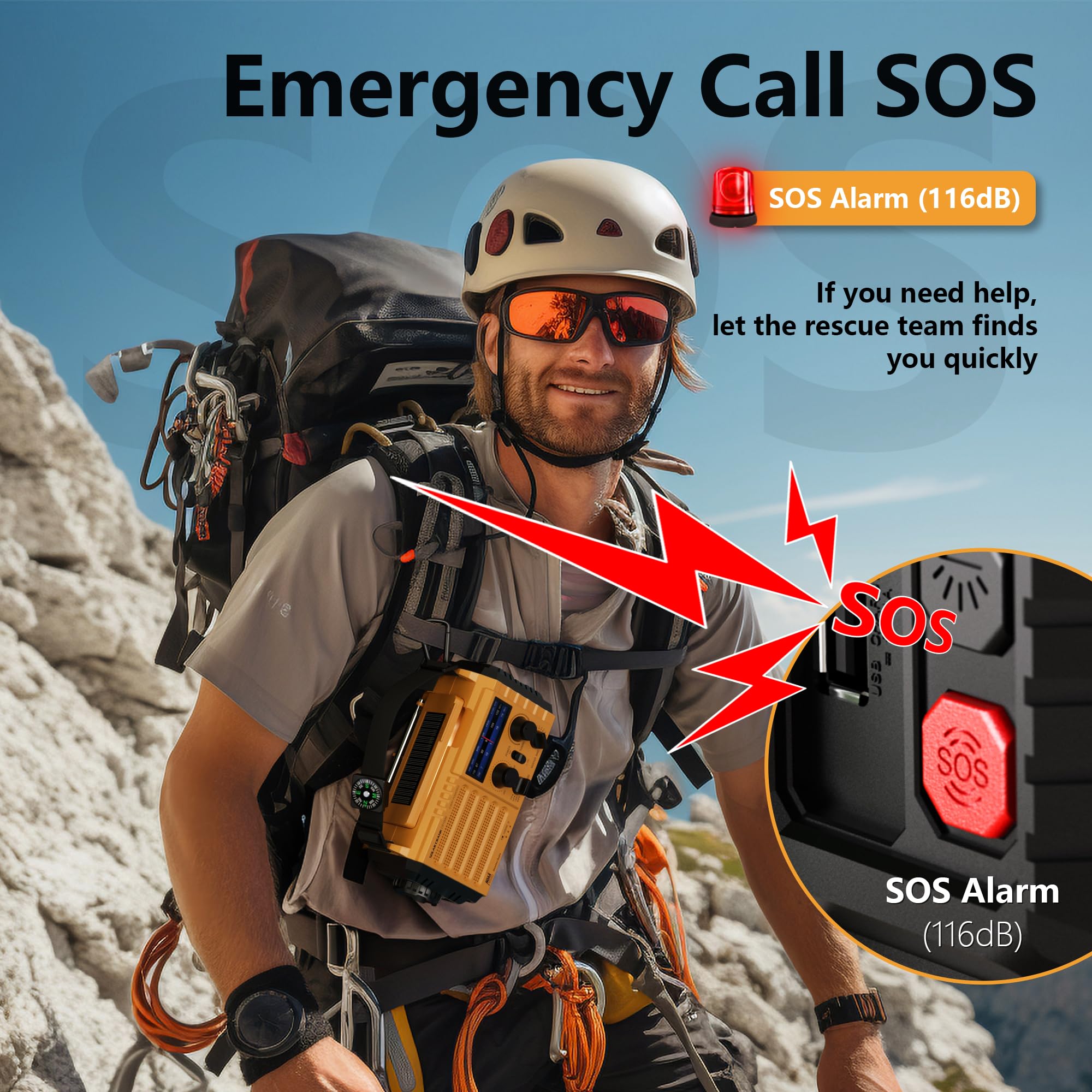 5000 Weather Emergency Radio with Solar & Hand Crank - 5-Way Powered AM/FM/Shortwave/NOAA Survival Radio, USB Power Bank, Flashlight & Reading Lamp - Perfect for Camping, Hiking & Emergency Preparedness