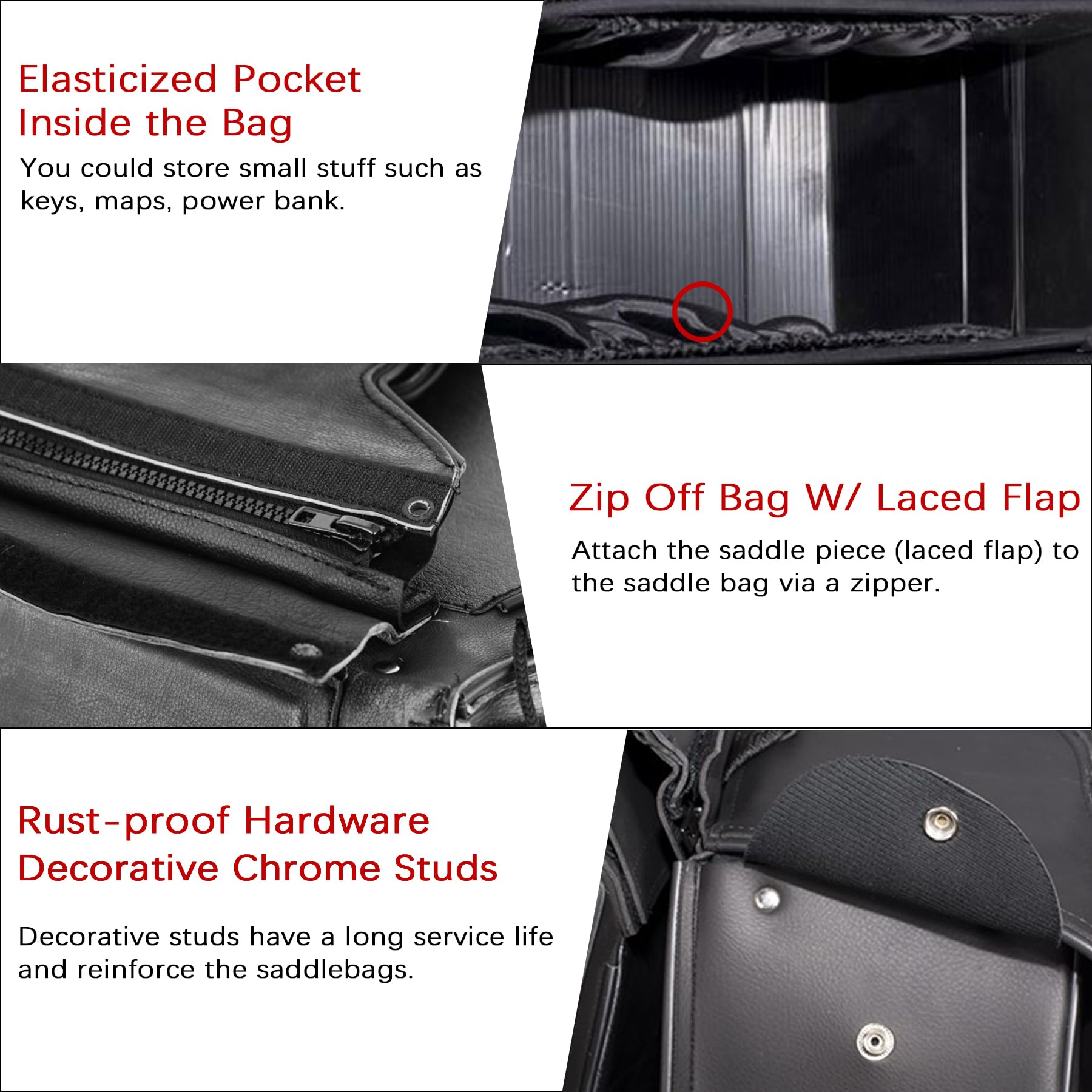 Dream Apparel Faux Leather Motorcycle Saddle Bags - Waterproof PVC Throw Over Side Bags for Honda Shadow, Sportster, Softail & Dyna V-Star Cruisers (Black No Studs) - Perfect for Road Trips & Daily Commuting