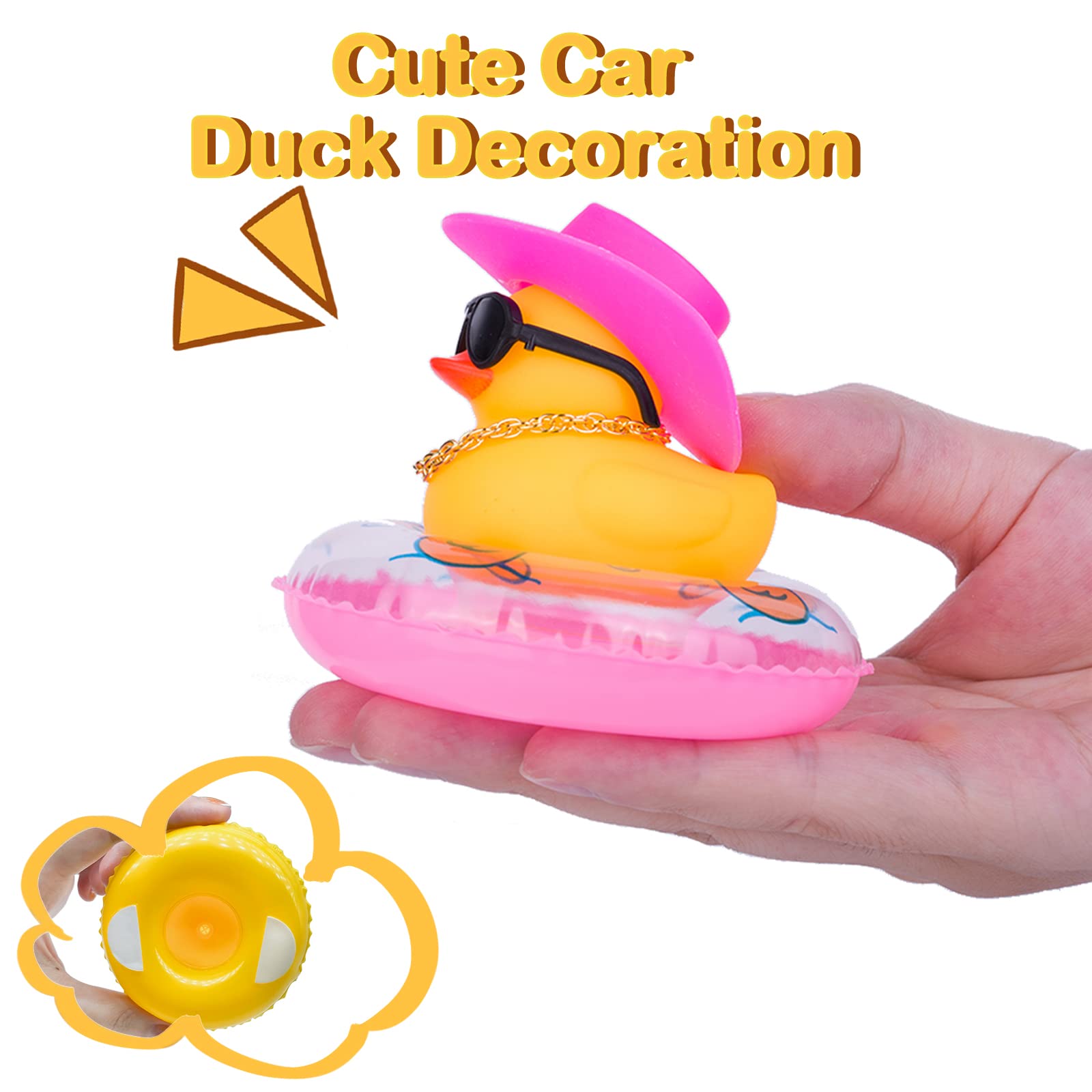 Funny Rubber Duck Car Dashboard Decorations - Cute Duck Ornaments with Mini Swim Ring, Sun Hat, Necklace & Sunglasses - Perfect for Car Accessories, Gifts, and Dashboard Decor