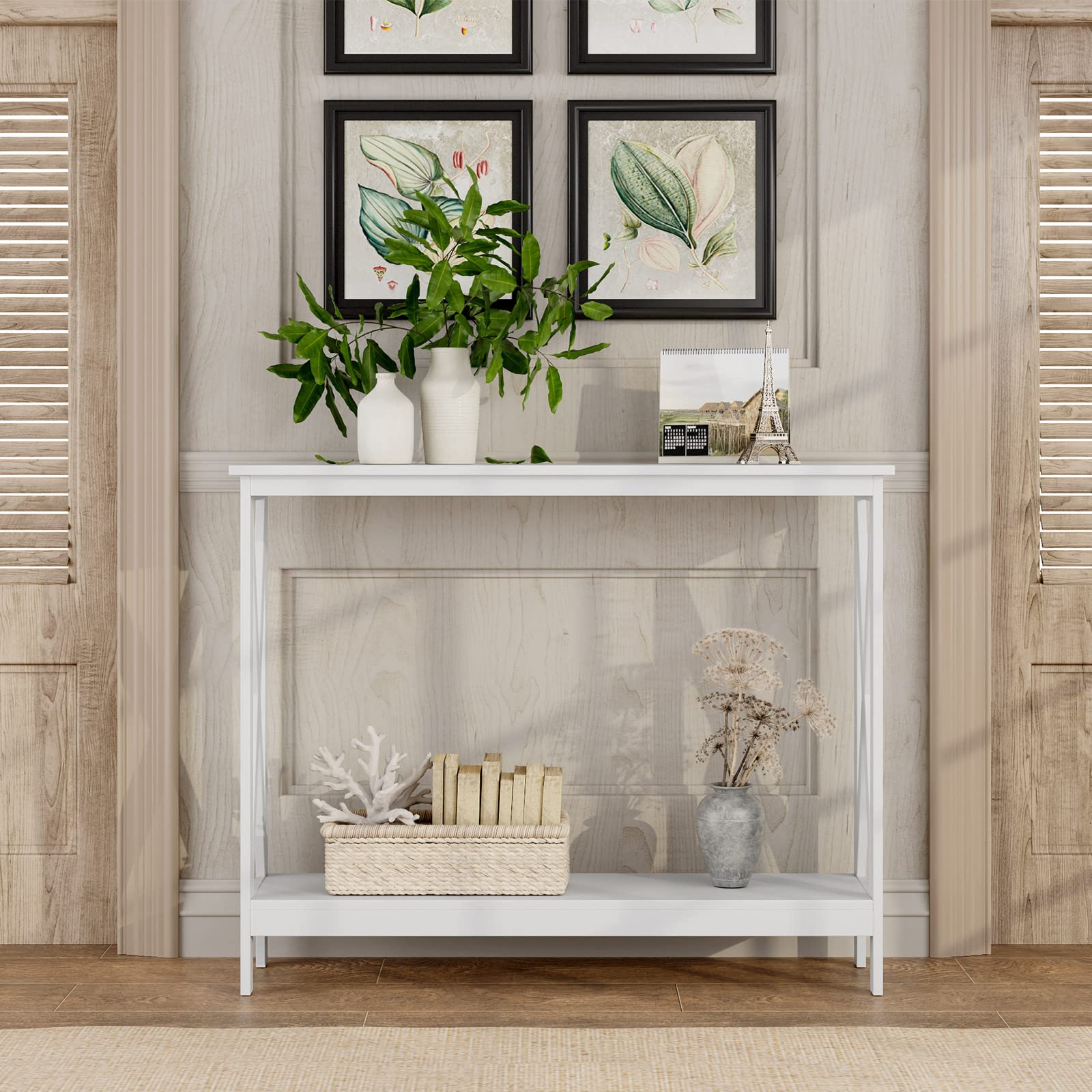 White 2-Tier Console Sofa Table for Entryway & Living Room - Sturdy Engineered Wood, Easy Assembly - Perfect for Small Spaces, Hallway Decor & Storage
