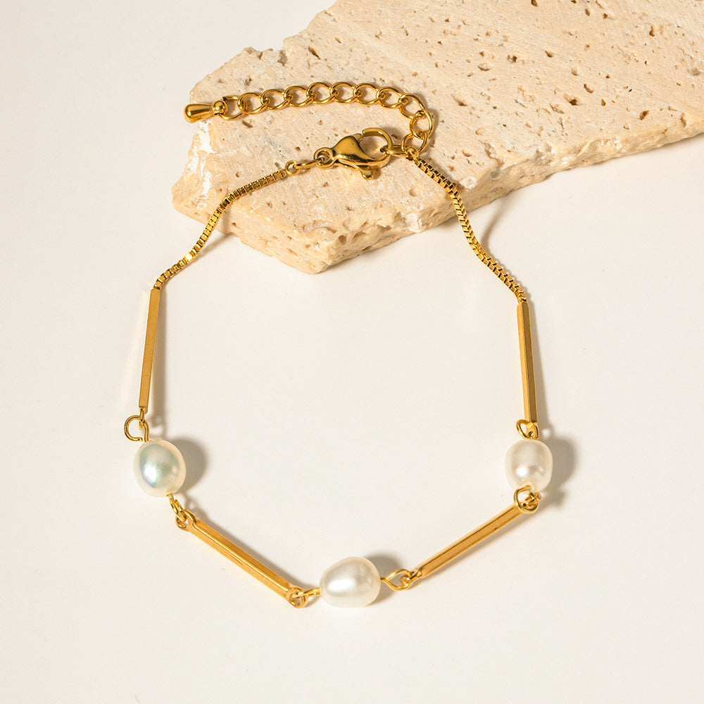 18K Gold Freshwater Pearl Bracelet - Elegant Jewelry for Women | Perfect for Weddings, Parties & Special Occasions | JDB004