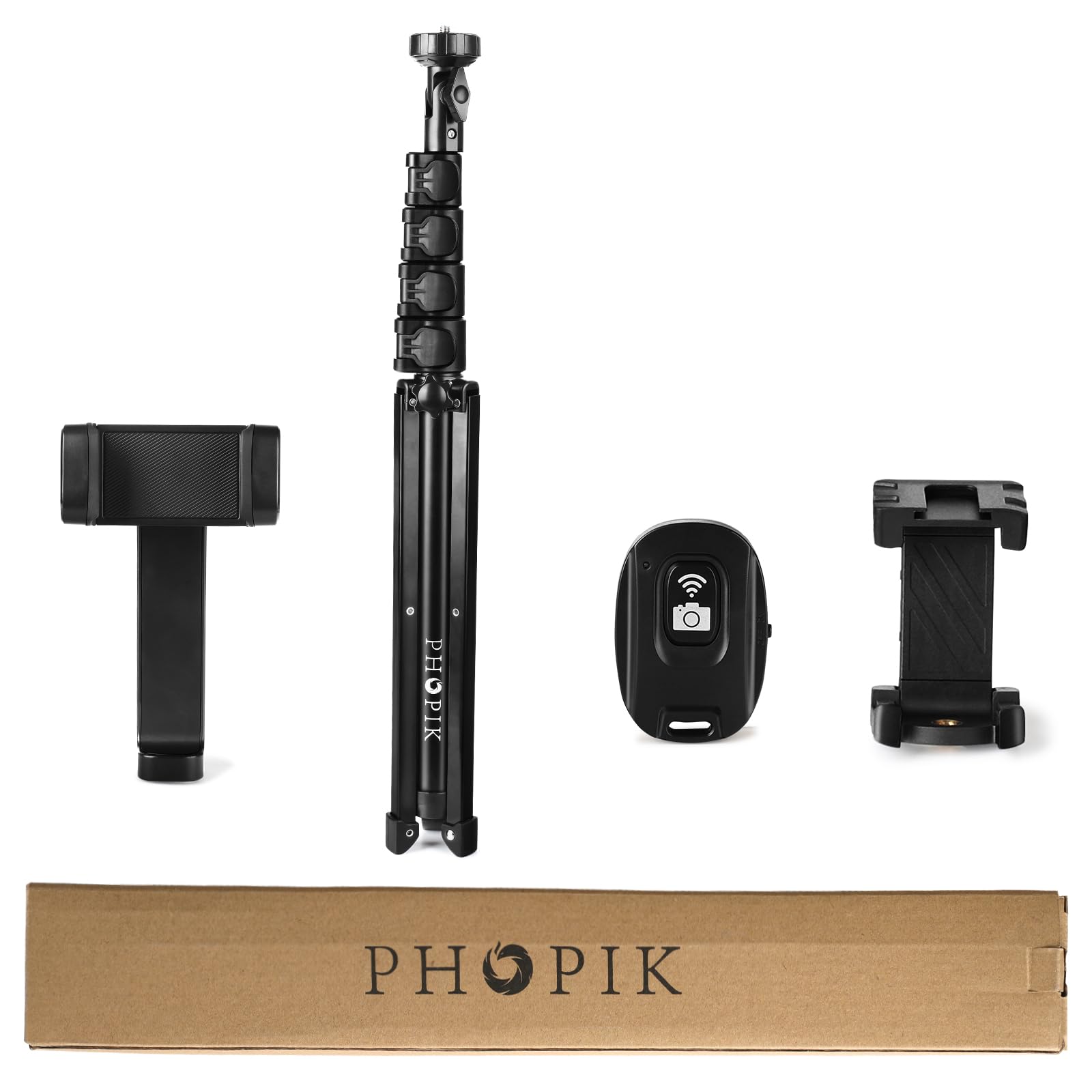 PHOPIK Extendable Phone Tripod Stand with Selfie Stick - Heavy Duty Aluminum Tripod for iPhone & Android Phones, Lightweight & Portable - Perfect for Travel, Vlogging, and Hands-Free Video Calls