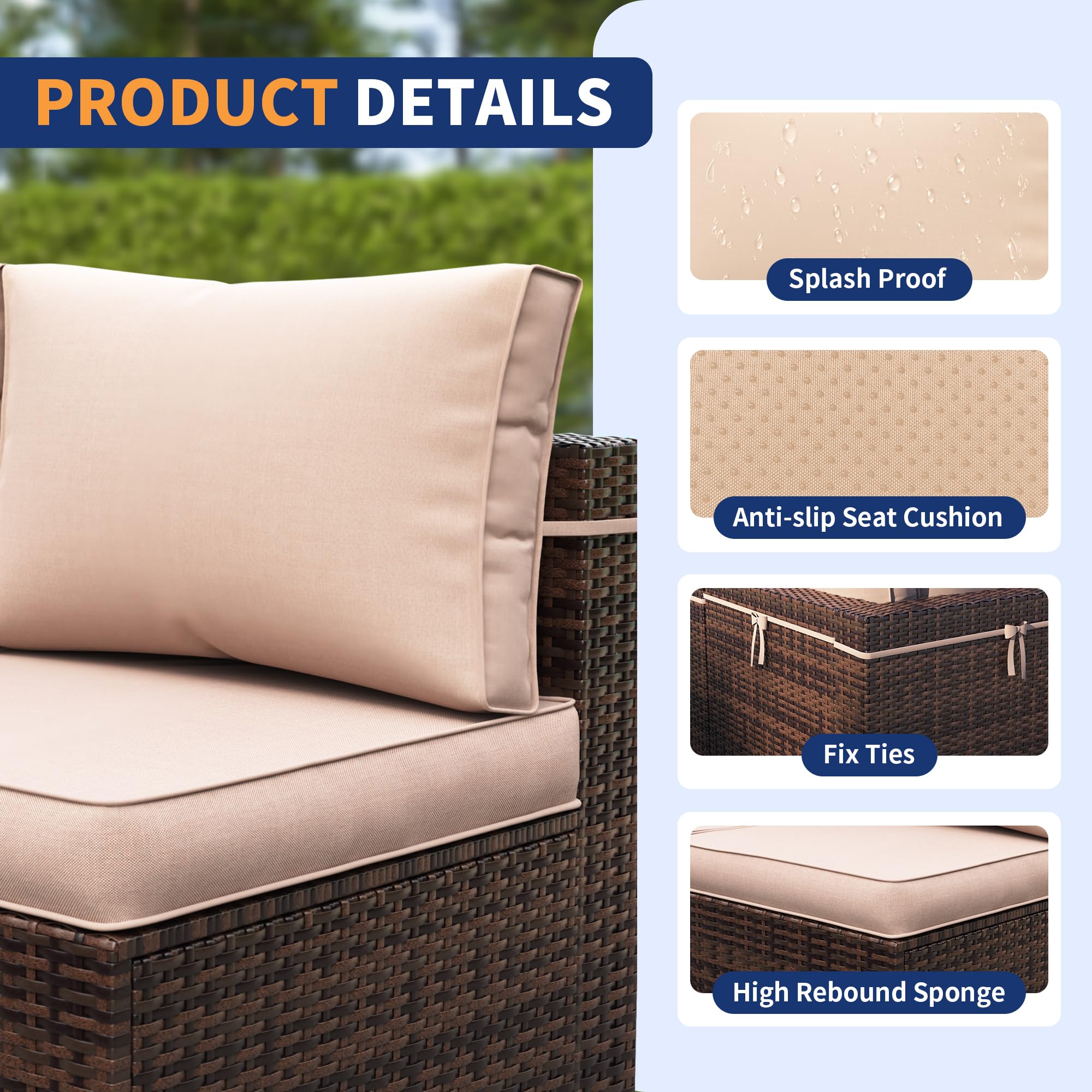 7-Piece Outdoor Patio Furniture Set with Waterproof Cover - All-Weather Wicker Sectional Sofa for Backyard, Brown with Beige Cushions - Perfect for Garden, Poolside & Outdoor Entertaining