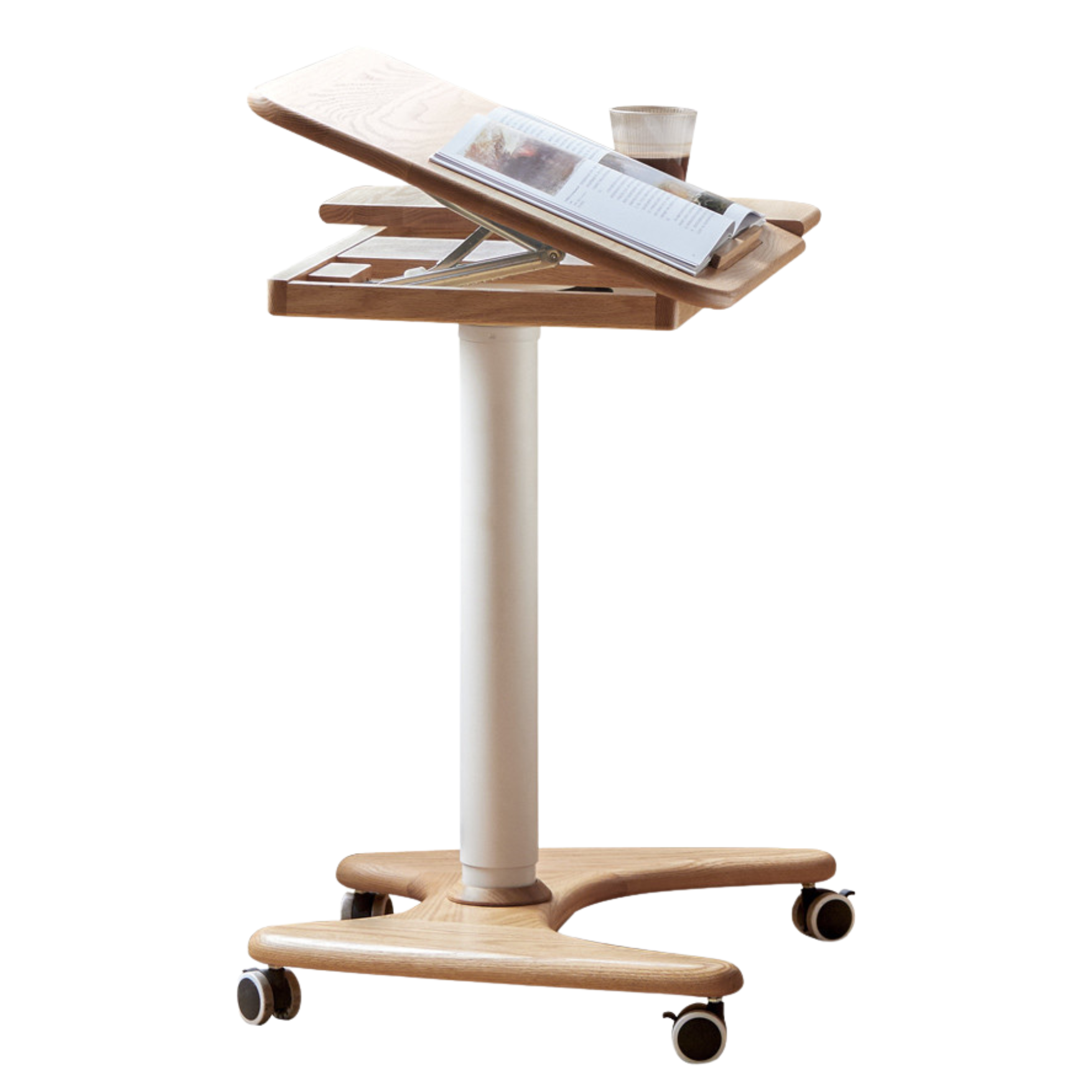 Solid Oak & Ash Wood Adjustable Height Standing Desk - Ergonomic Mobile Workstation for Home Office, Study & Workspace