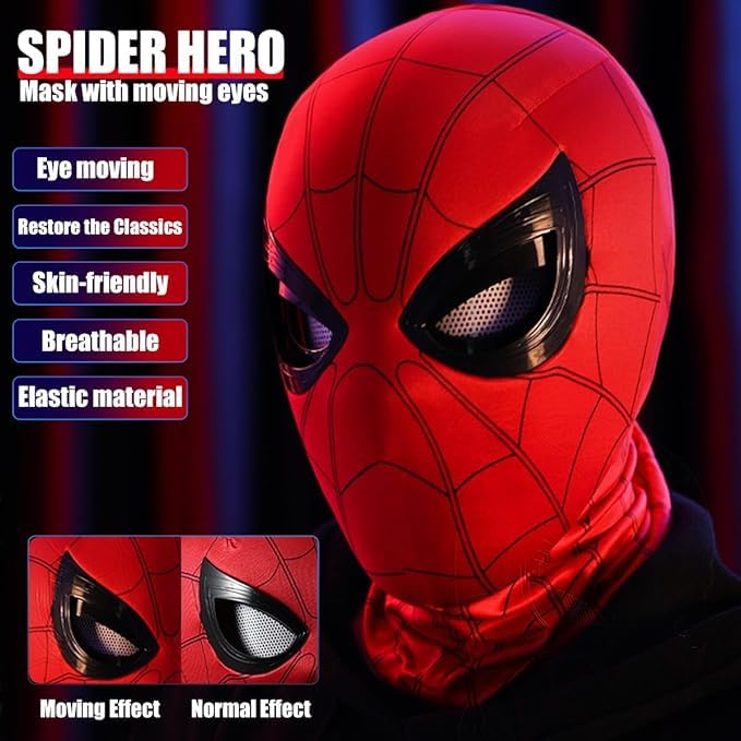 Realistic Spider Mask with Moving Eyes - Cosplay Costume Helmet for Kids, Teens & Adults - Perfect for Halloween, Superhero Parties & Comic Con - Cool Spiderman Gift for Boys Age 8-12 & 13+