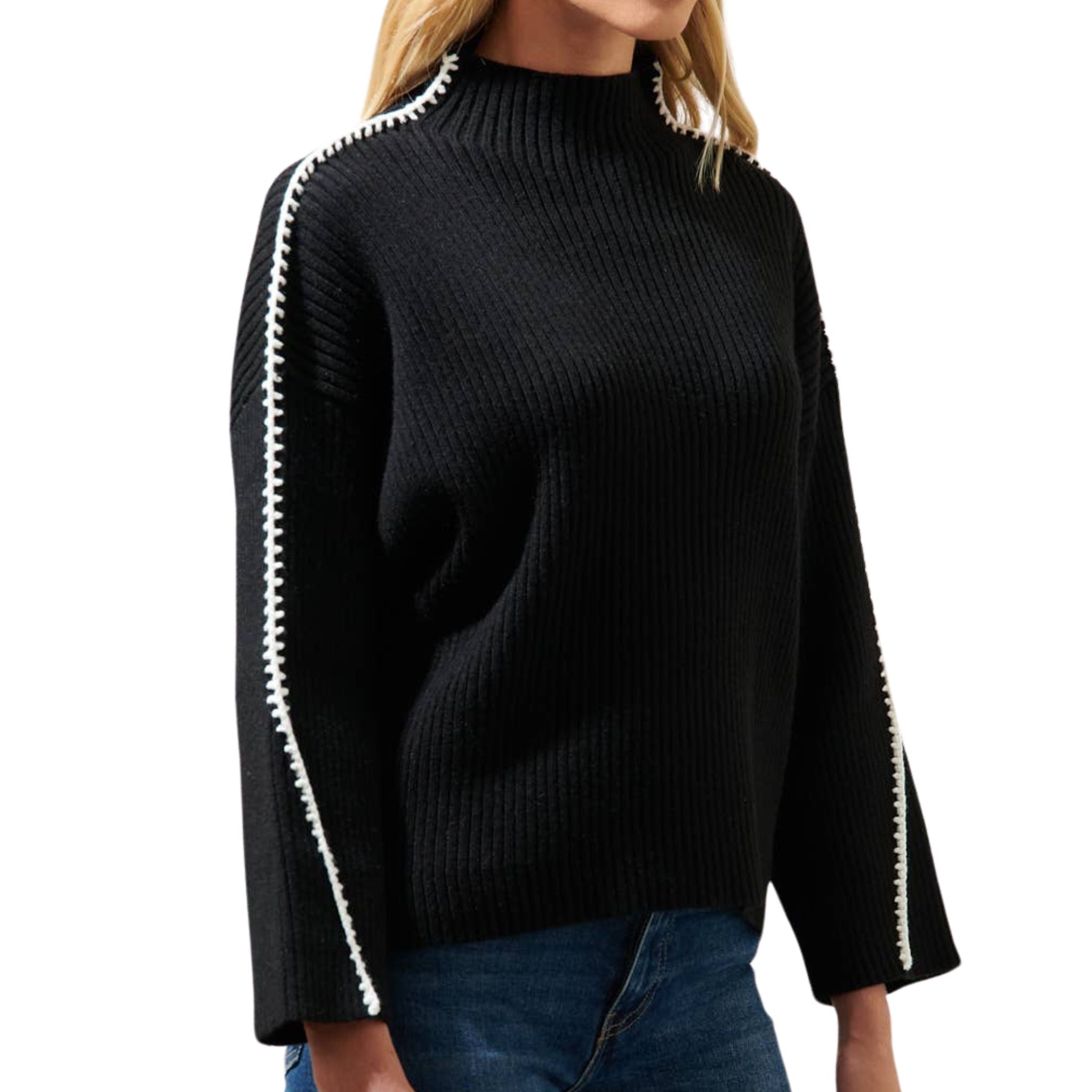 Cole Whipstitch Turtle Neck Sweater for Women - Soft Knit Winter Pullover with Stylish Whipstitch Detail - Perfect for Office Wear, Casual Outings & Holiday Gatherings