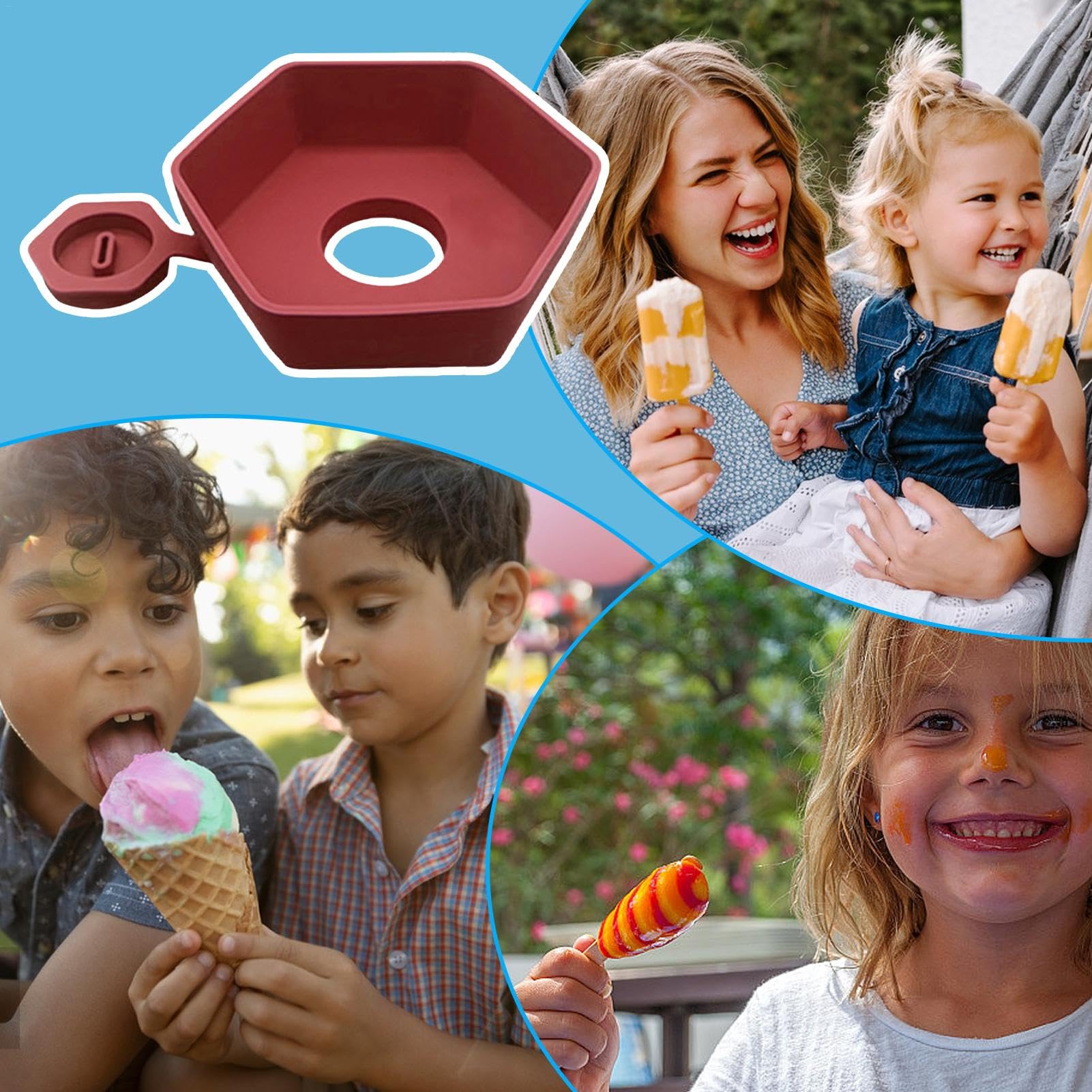 BPA-Free Silicone Ice Pop Holder for Kids - 2-in-1 Reusable No Drip Popsicle Mold, Mess-Free Frozen Treat Maker for Summer Snacks, Birthday Parties & Backyard BBQs