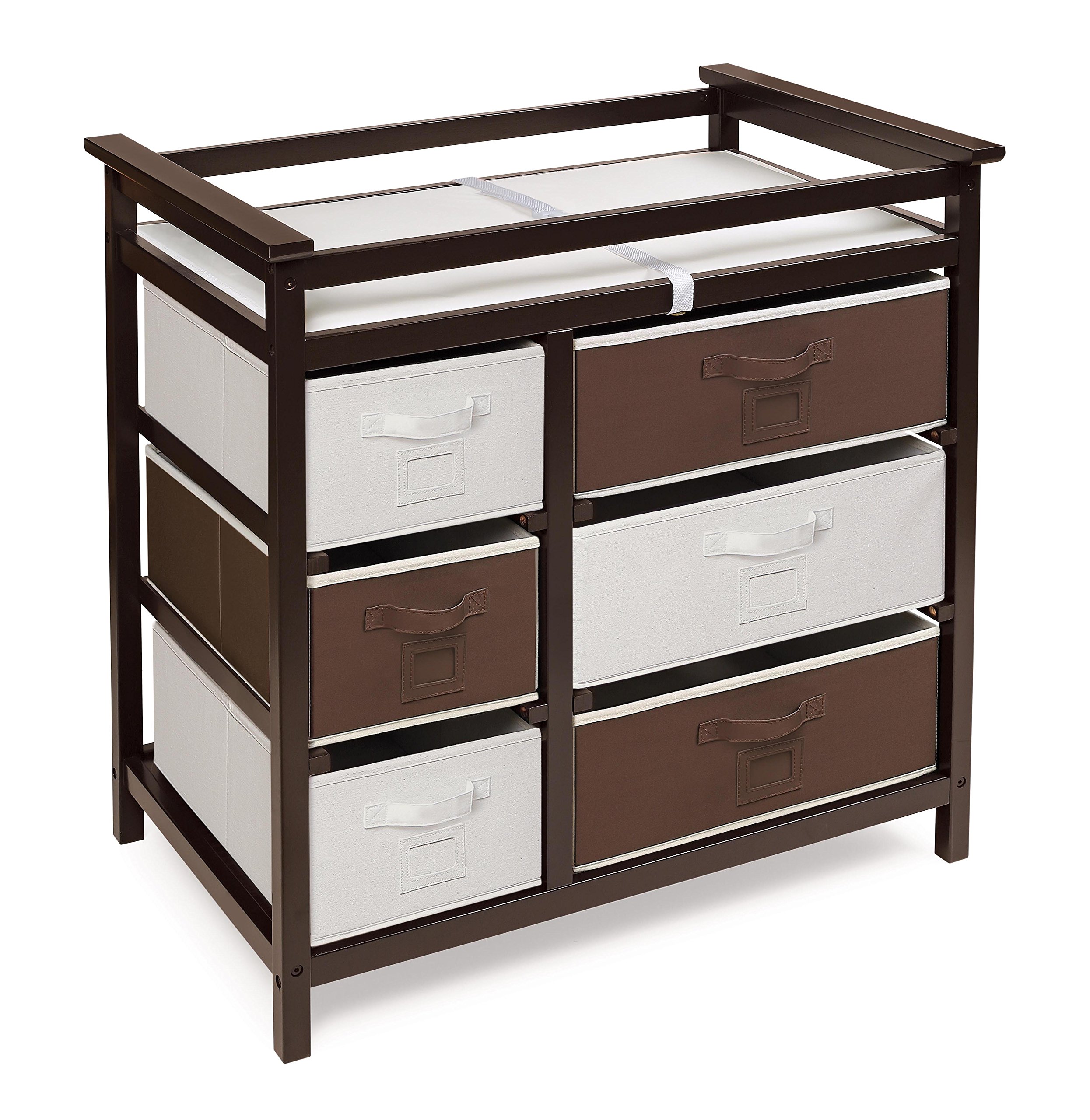 Modern Baby Changing Table with 6 Storage Drawers & Changing Pad - Espresso Finish Diaper Station | Nursery Organization for Newborns & Toddlers | Perfect for Baby Showers & Gender Reveal Gifts